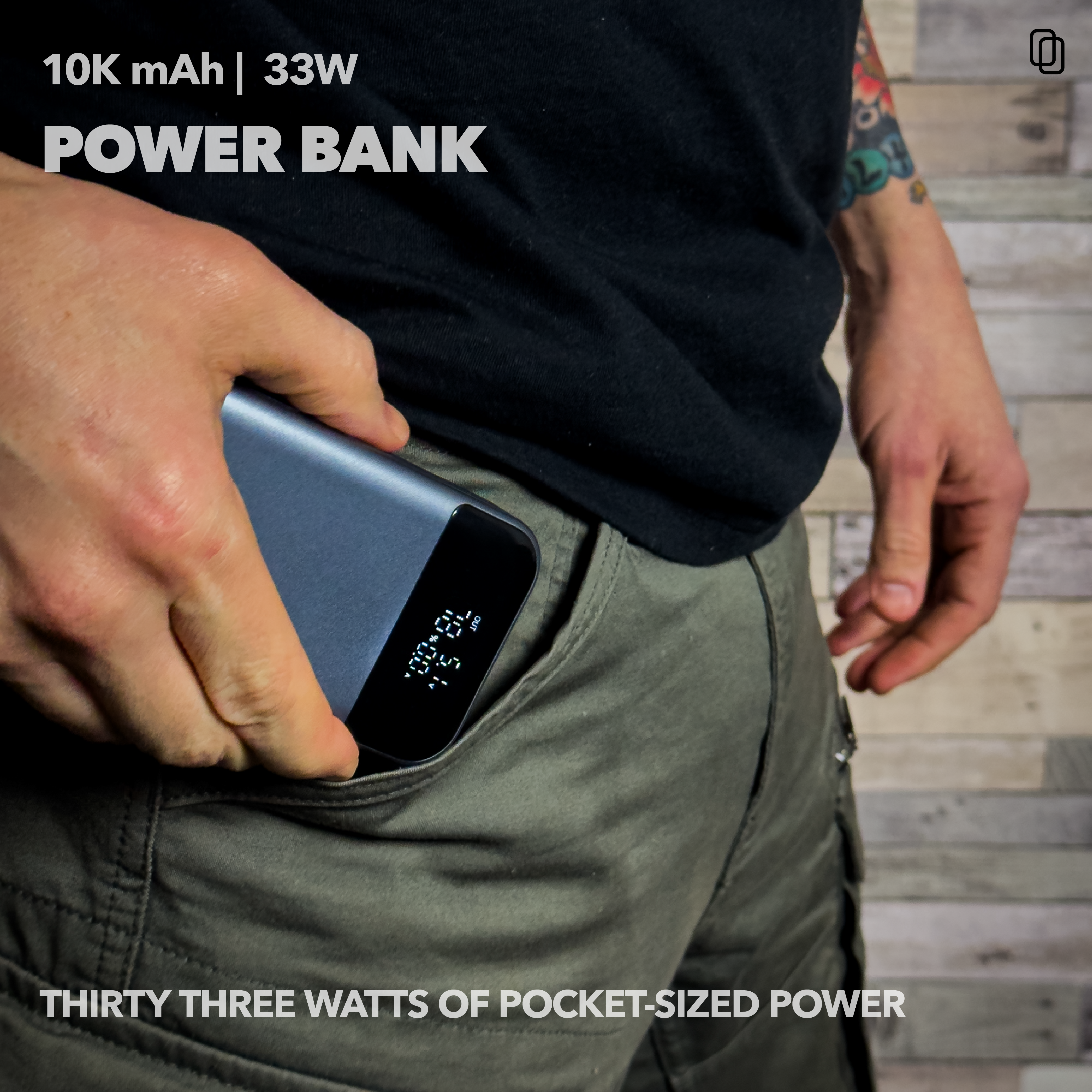 10K mAh Power Bank, 33W, 2 Ports (1 A, 1 C) & Charging Cable