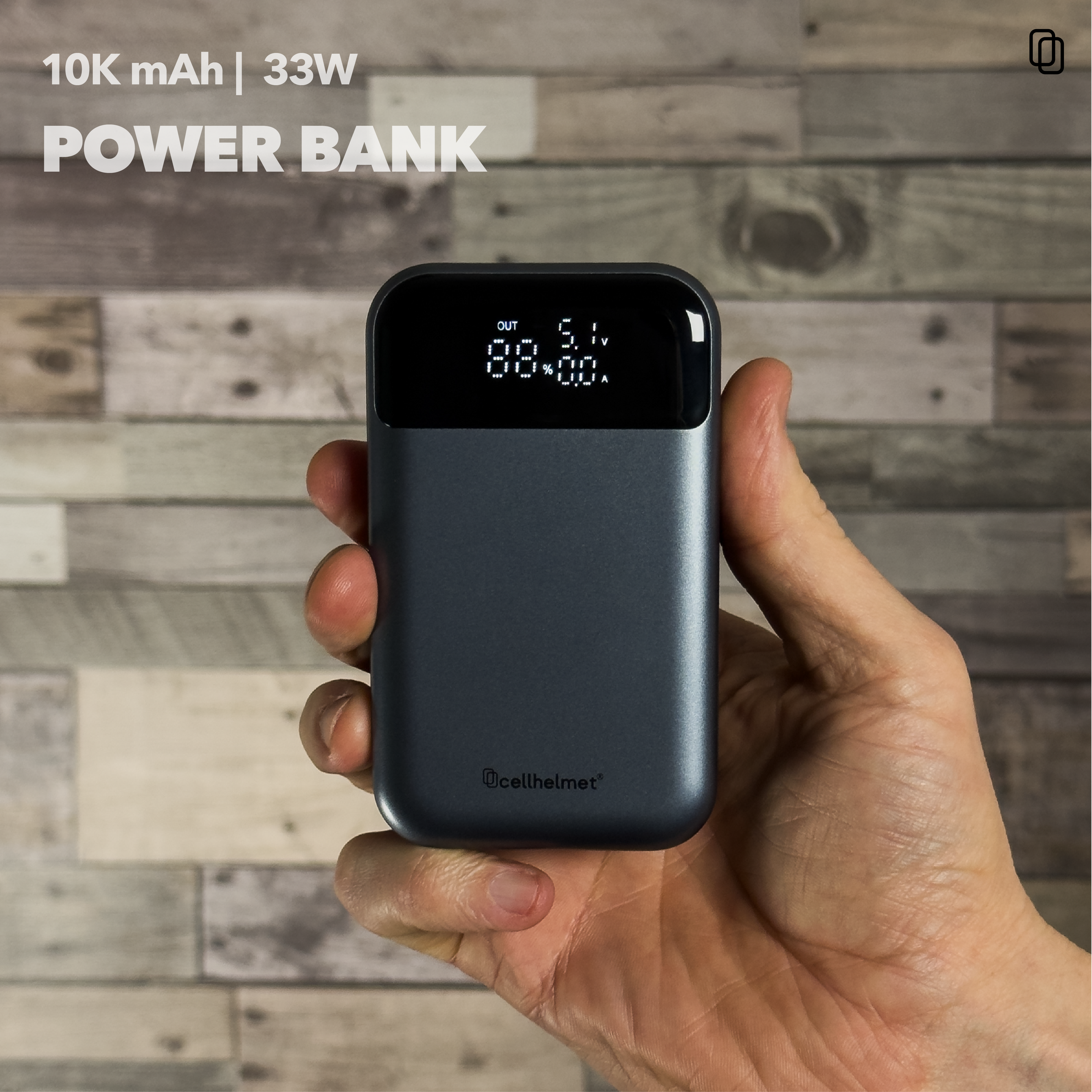 10K mAh Power Bank, 33W, 2 Ports (1 A, 1 C) & Charging Cable