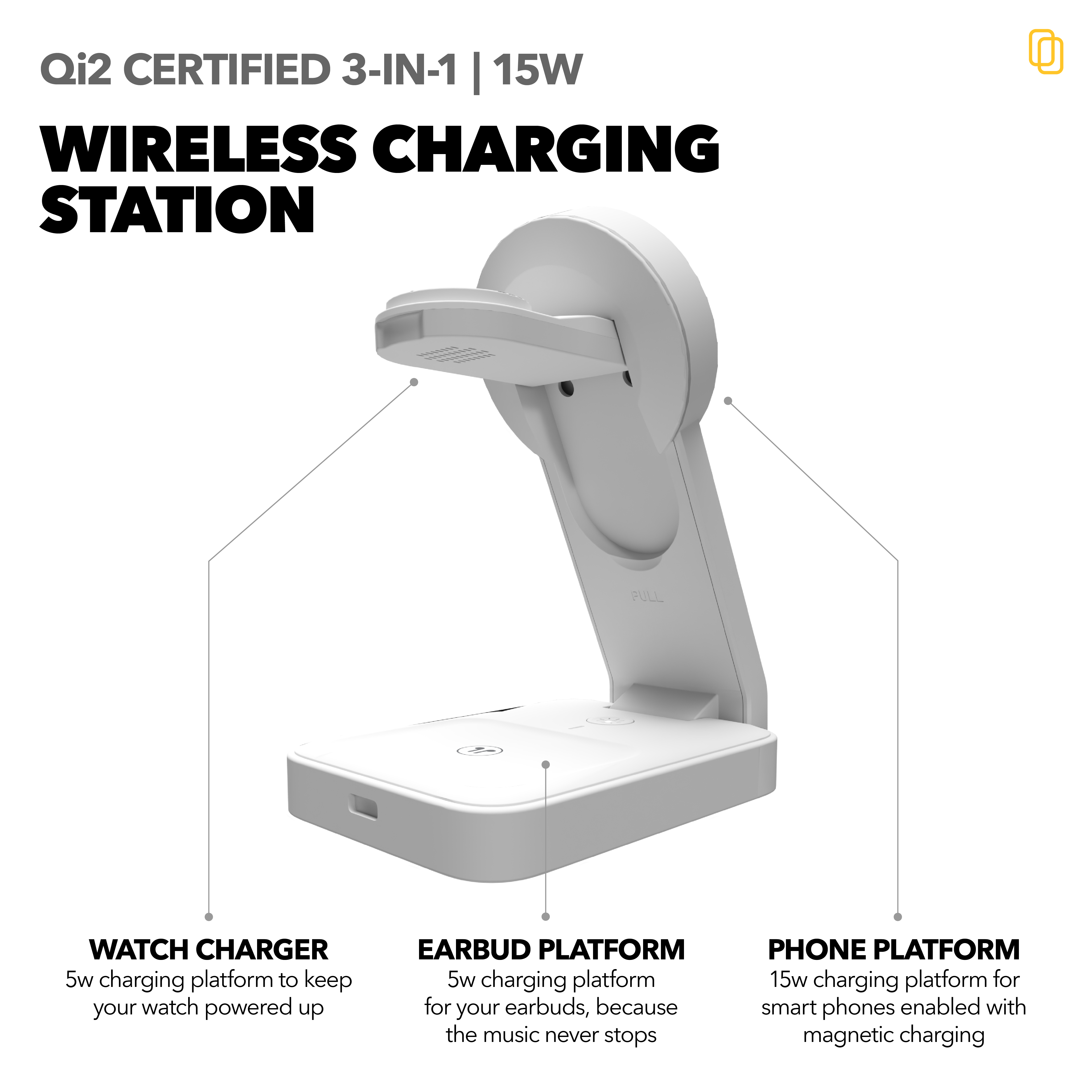 QI2 3-in-1 Charging Stand w/Charging Cable