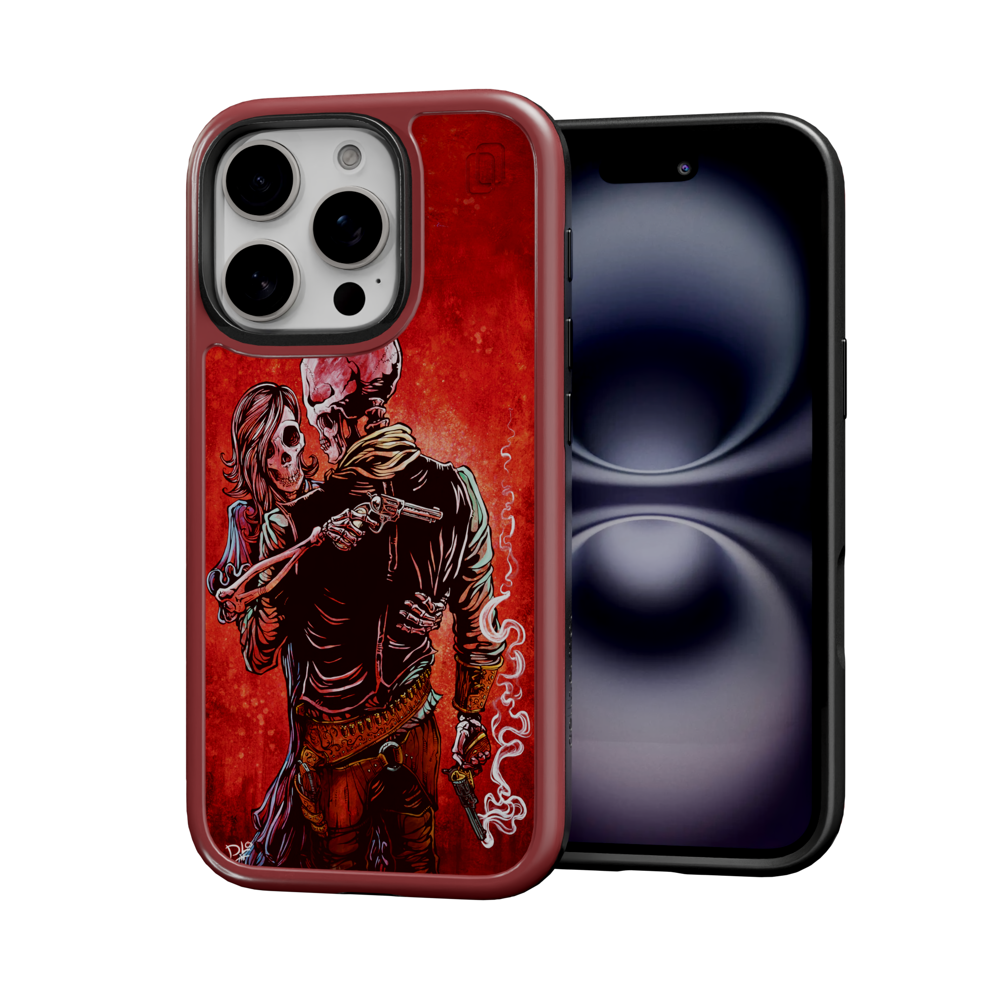 Love, Trust, and a Revolver by David Lozeau | iPhone 16 Series | Shock-Absorbent MagSafe® Case iPhone 16 Pro / Lava Red