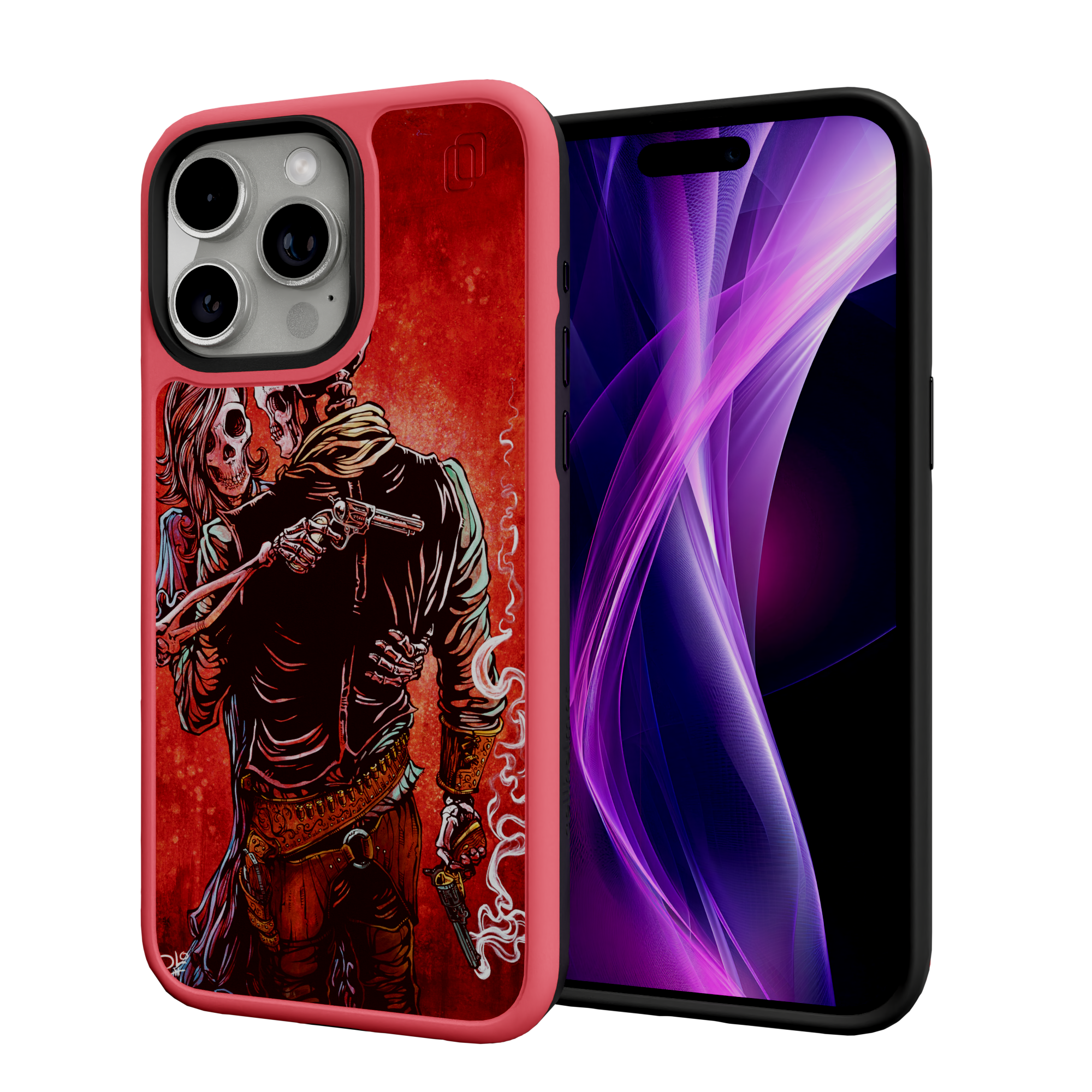 Love, Trust, and a Revolver by David Lozeau | iPhone 15 Series | Shock-Absorbent MagSafe® Case iPhone 15 Pro Max / Scarlet Red