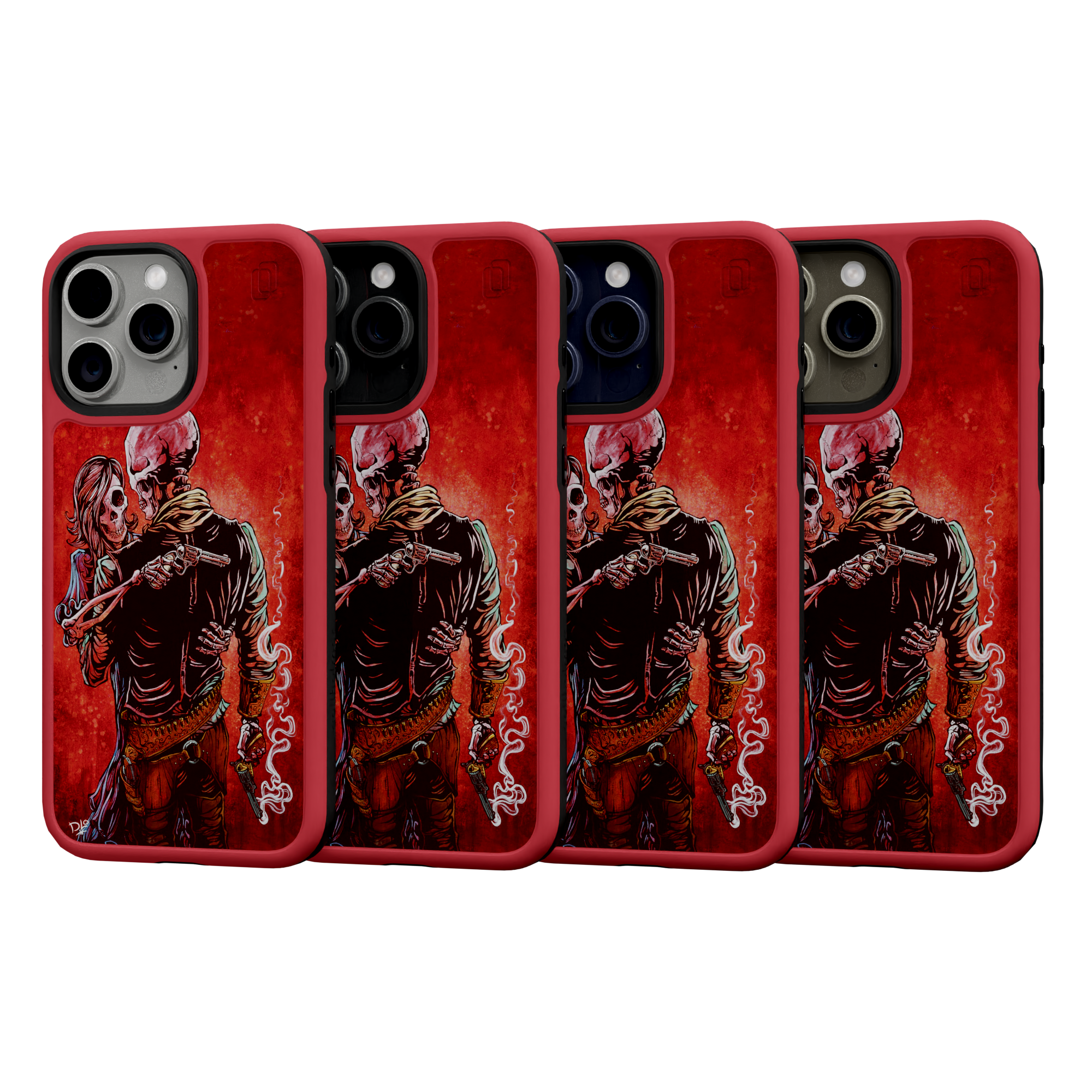 Love, Trust, and a Revolver by David Lozeau | iPhone 15 Series | Shock-Absorbent MagSafe® Case iPhone 15 Pro Max / Scarlet Red