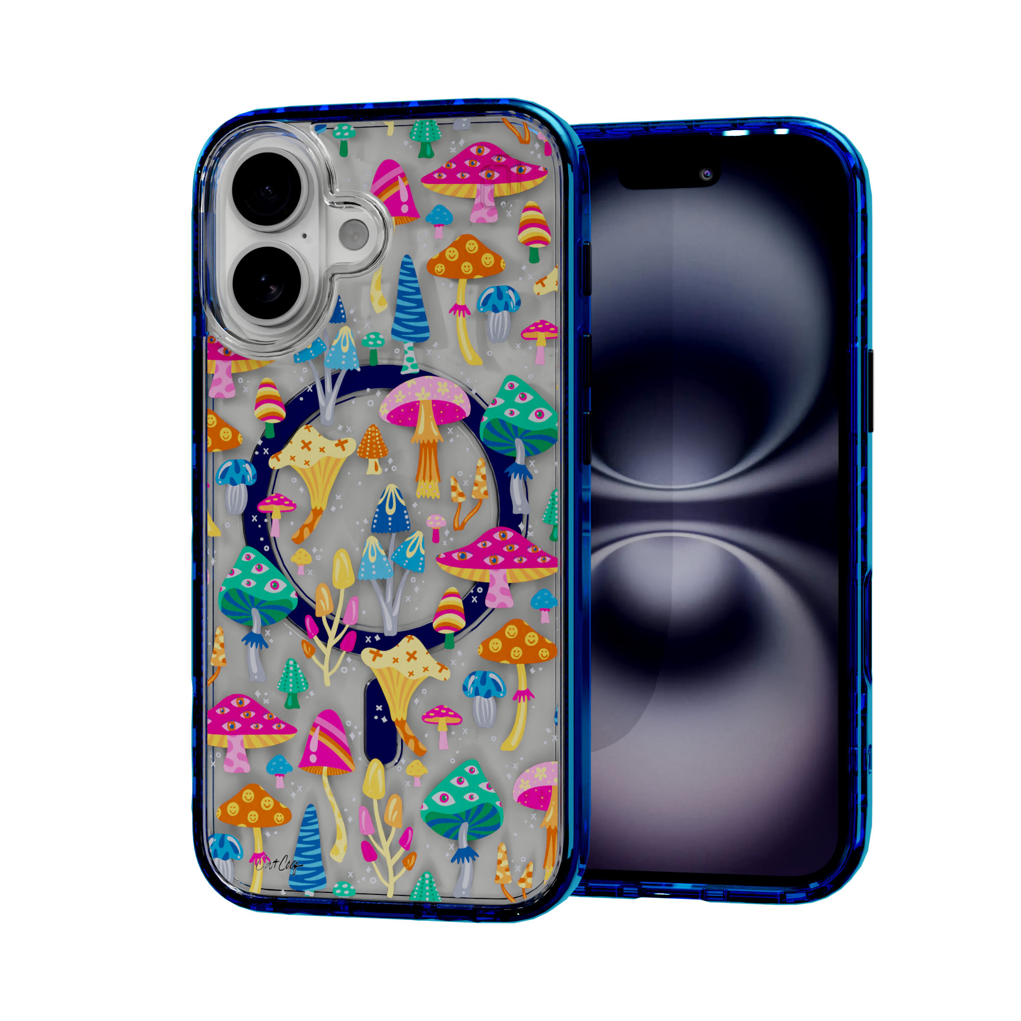 Mystic Mushrooms by CatCoq | iPhone 16 Series |  MagSafe® Case iPhone 16 / Bermuda Blue