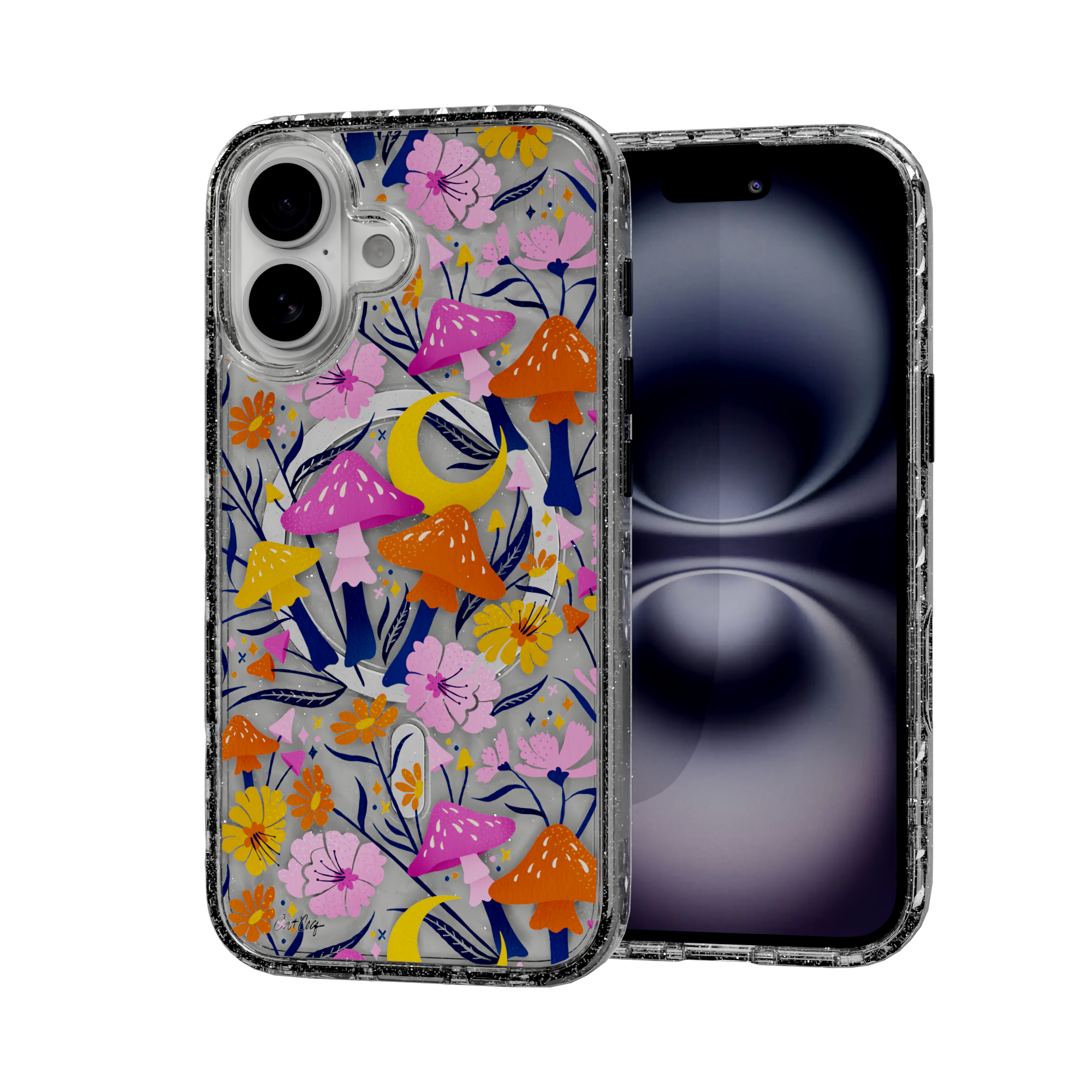 Blooms and Shrooms by CatCoq | iPhone 16 Series |  MagSafe® Case iPhone 16 / Crystal Clear