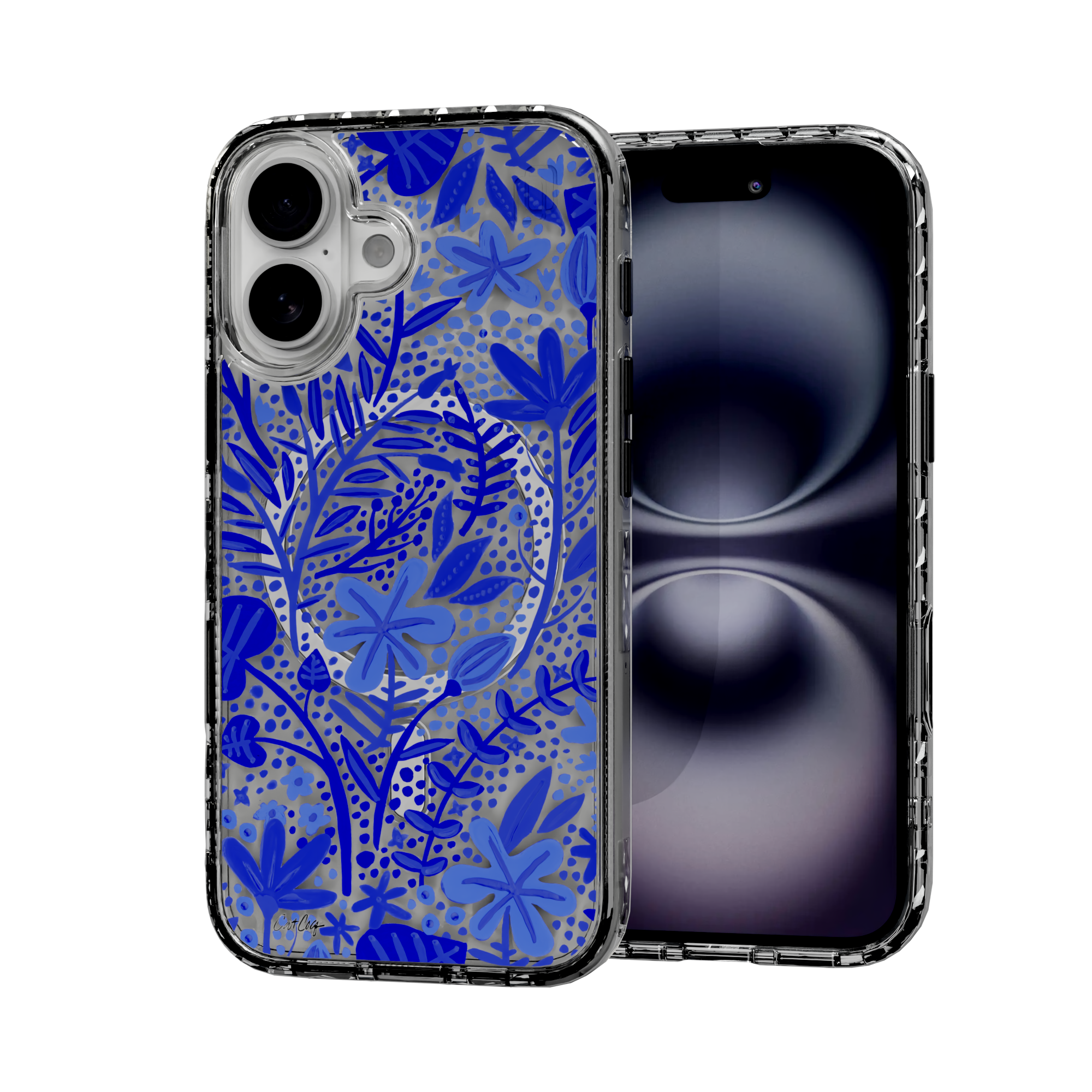 Garden Navy by CatCoq | iPhone 16 Series |  MagSafe® Case iPhone 16 / Crystal Clear