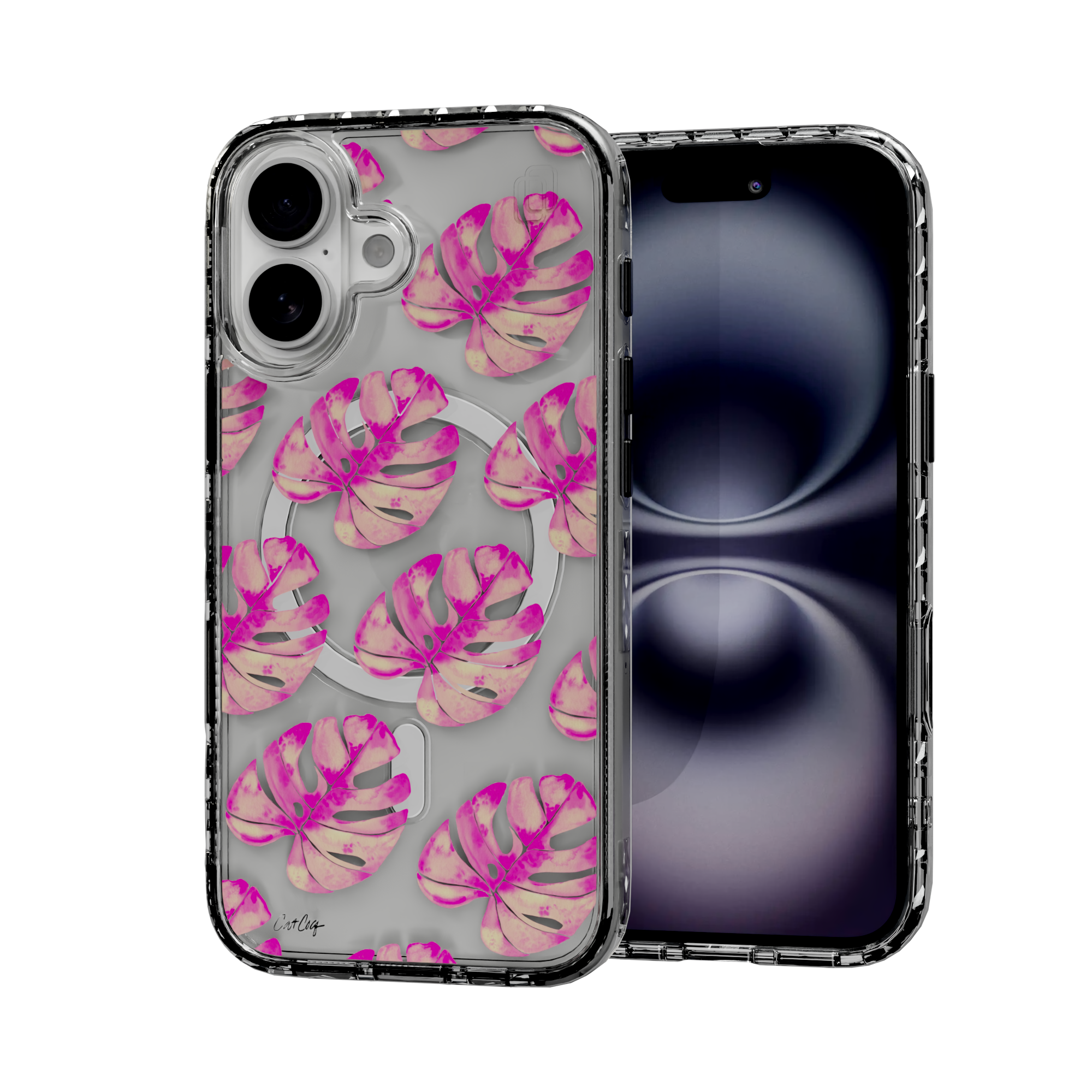 Pink Monstera by CatCoq | iPhone 16 Series |  MagSafe® Case iPhone 16 / Crystal Clear