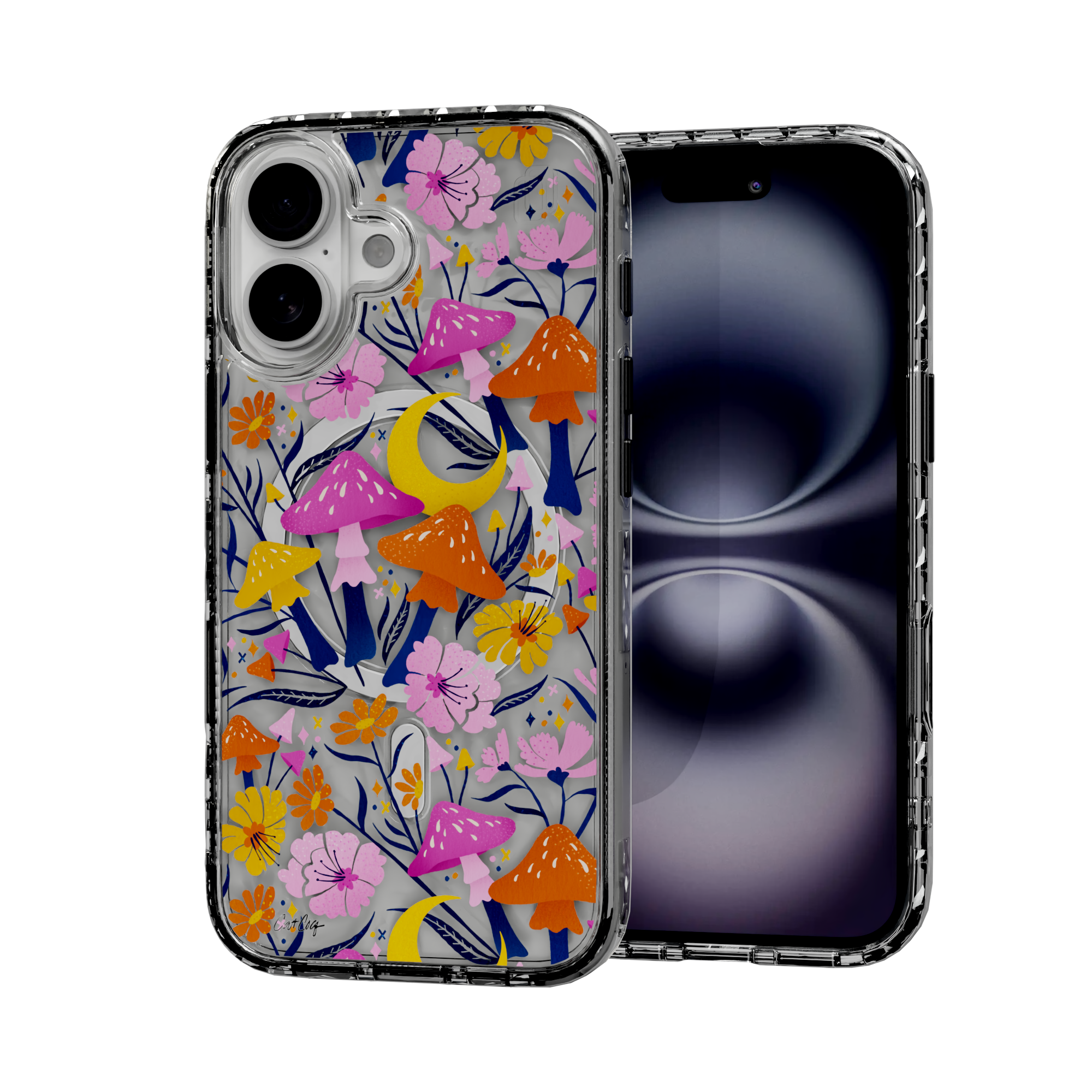 Blooms and Shrooms by CatCoq | iPhone 16 Series |  MagSafe® Case iPhone 16 / Crystal Clear Sparkle