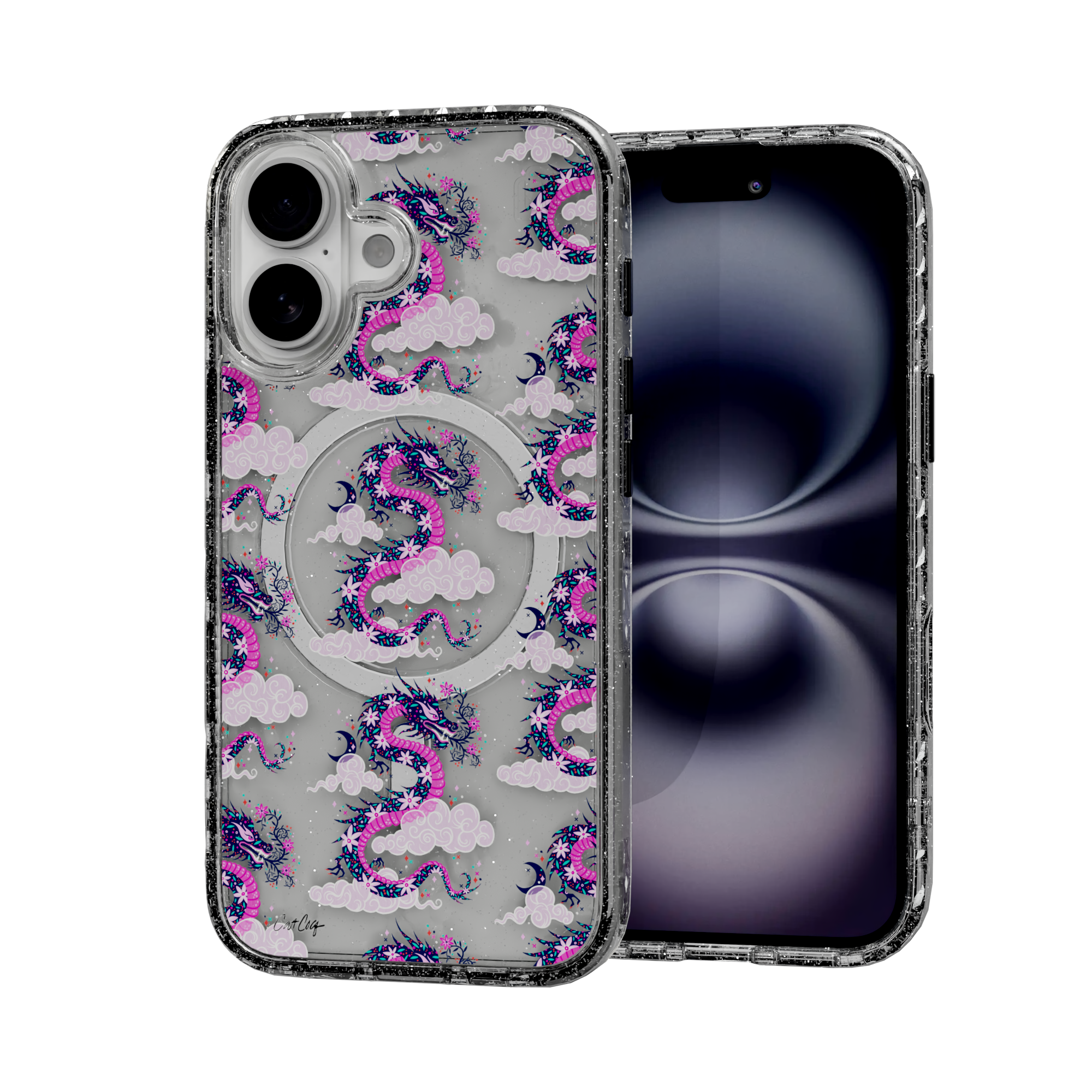 Dream Dragon by CatCoq | iPhone 16 Series |  MagSafe® Case iPhone 16 / Crystal Clear Sparkle