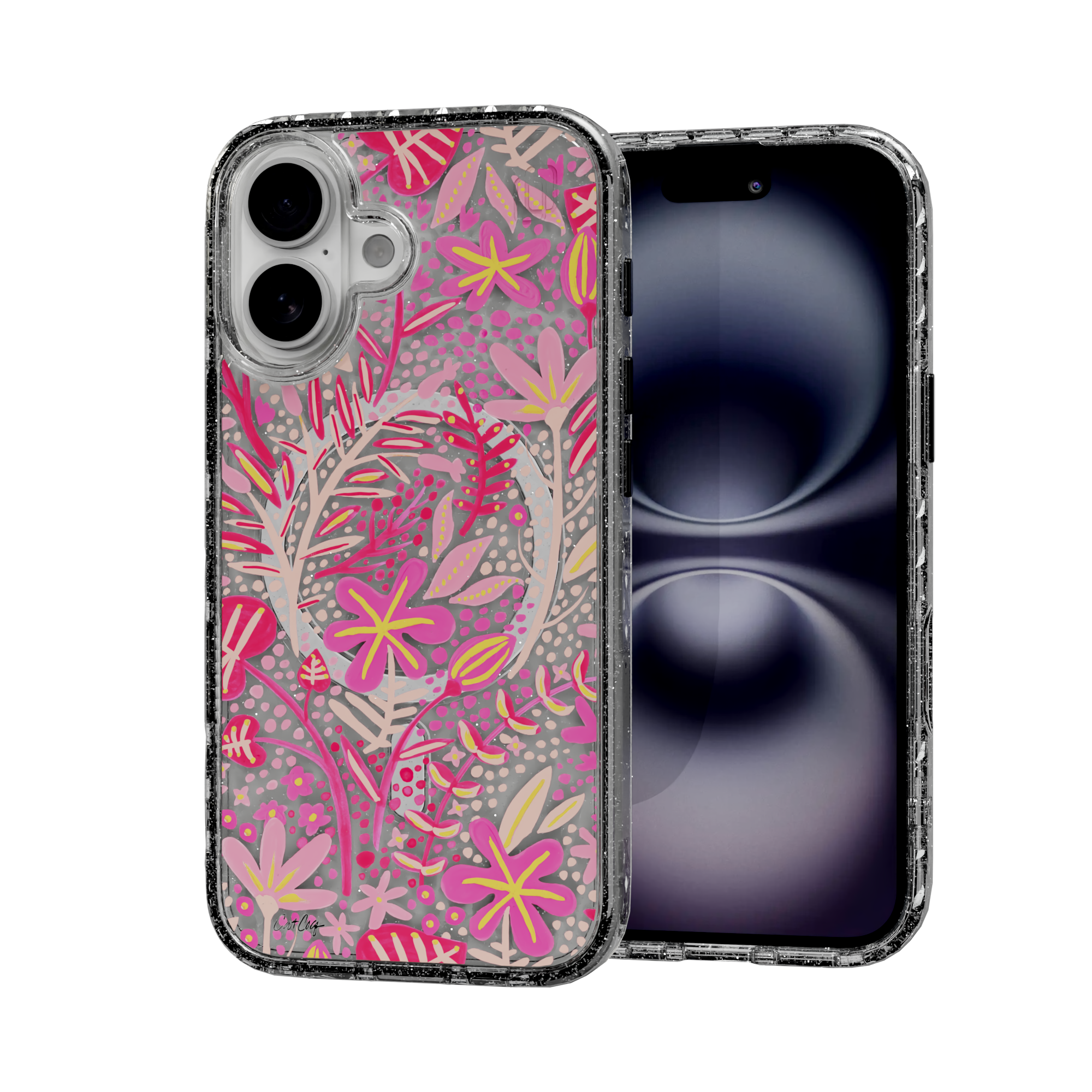 Garden Pink by CatCoq | iPhone 16 Series |  MagSafe® Case iPhone 16 / Crystal Clear Sparkle