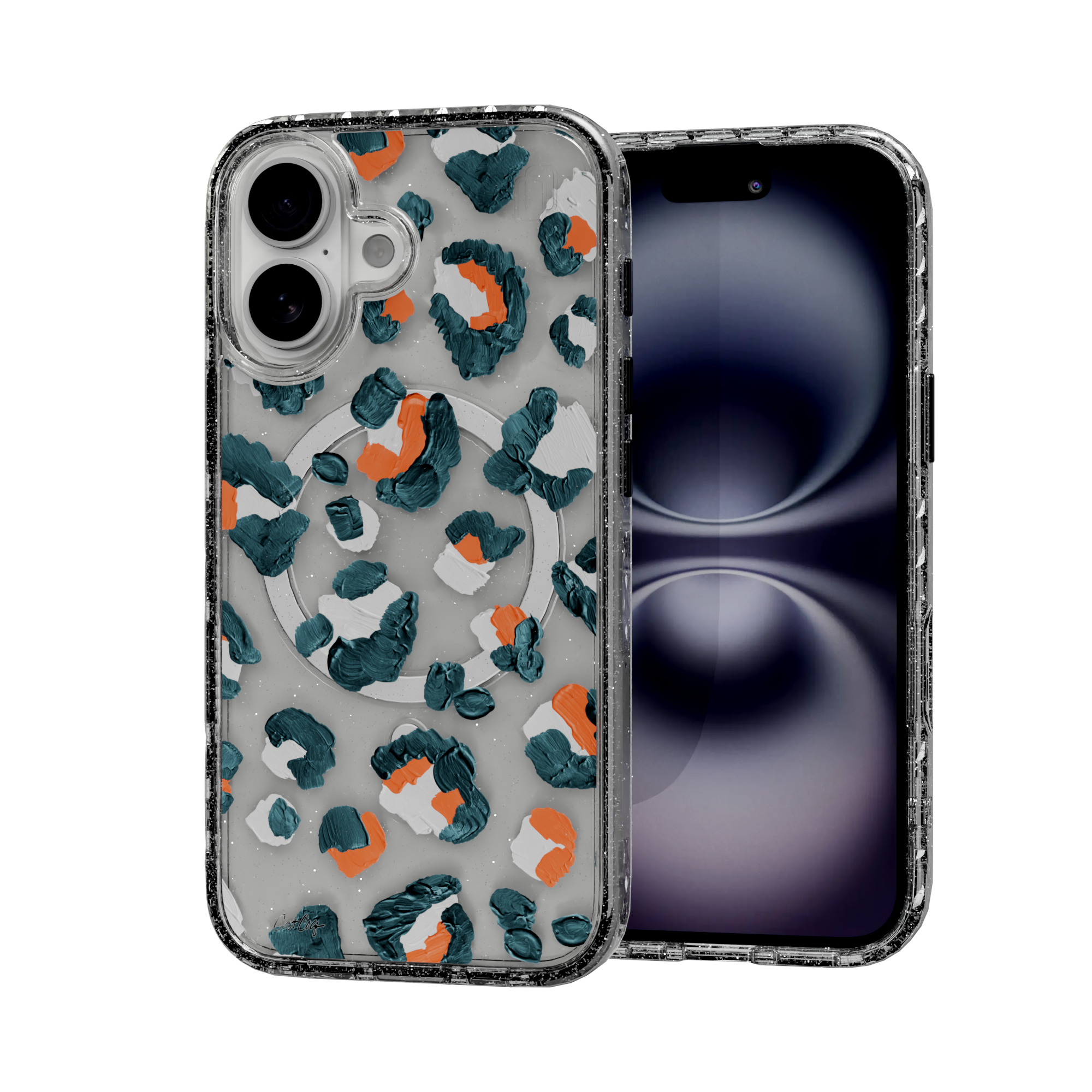 Leopard Turquoise by CatCoq | iPhone 16 Series |  MagSafe® Case iPhone 16 / Crystal Clear Sparkle