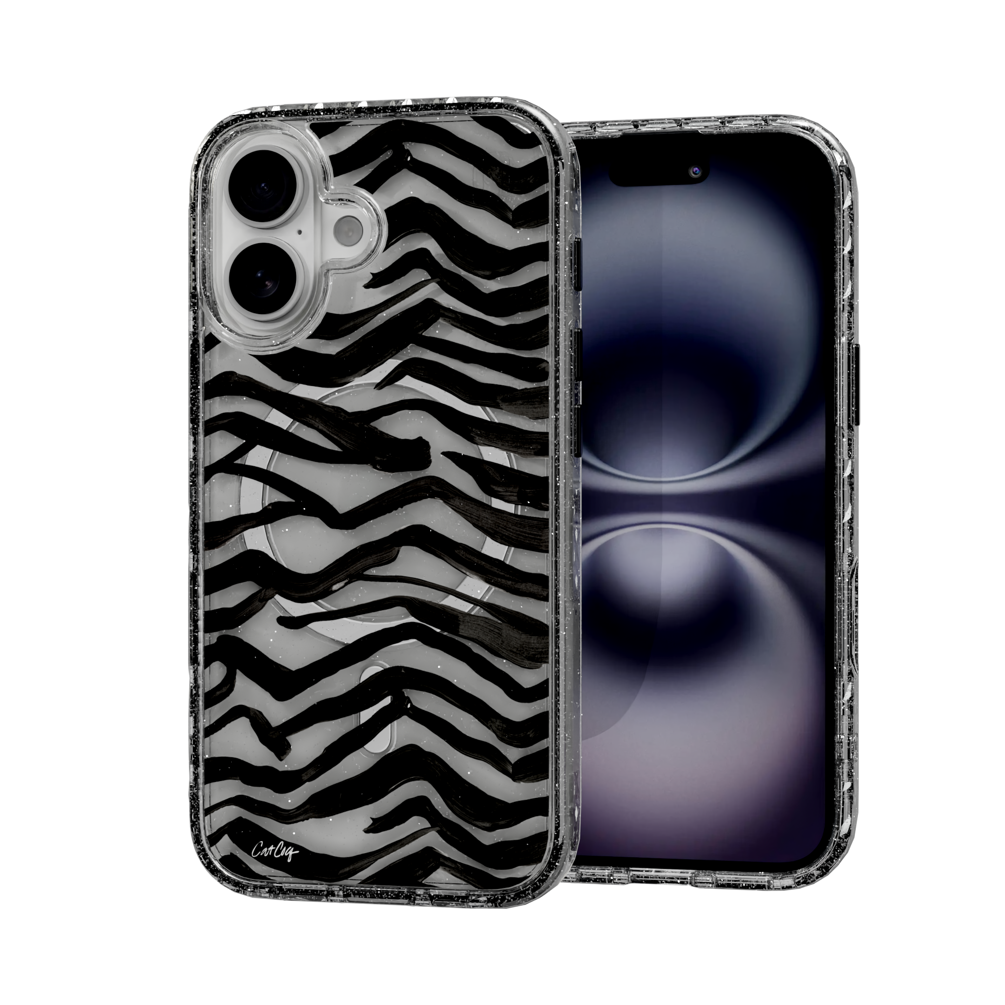 Zebra Black by CatCoq | iPhone 16 Series |  MagSafe® Case iPhone 16 / Crystal Clear Sparkle