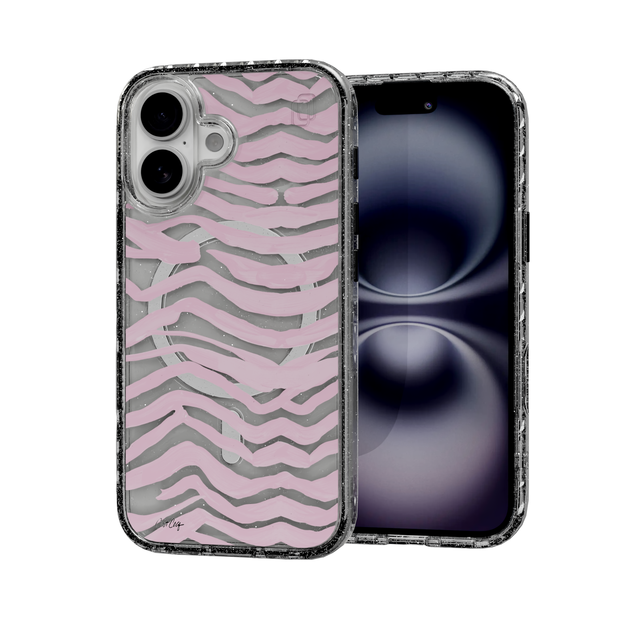 Zebra Blush by CatCoq | iPhone 16 Series |  MagSafe® Case iPhone 16 / Crystal Clear Sparkle