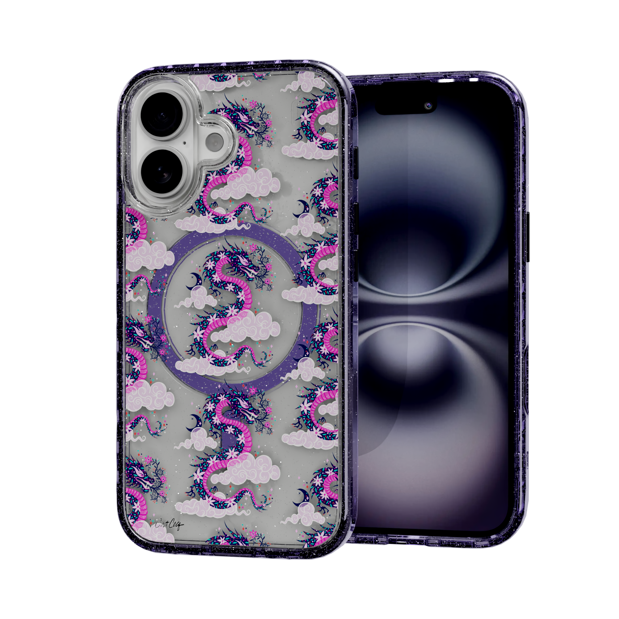 Dream Dragon by CatCoq | iPhone 16 Series |  MagSafe® Case iPhone 16 / Lilac Purple Sparkle