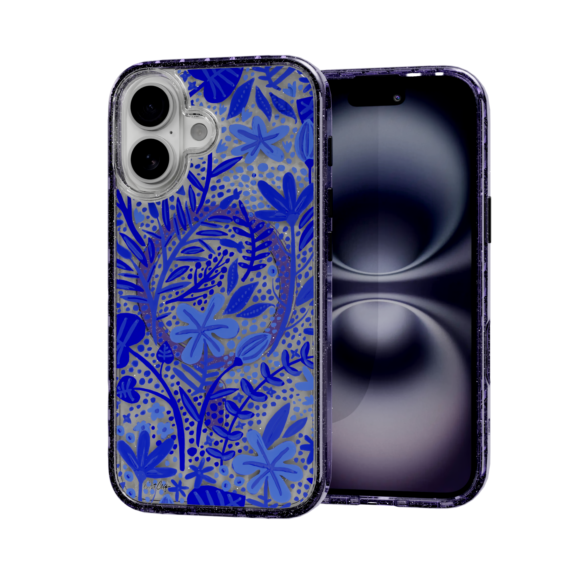 Garden Navy by CatCoq | iPhone 16 Series |  MagSafe® Case iPhone 16 / Lilac Purple Sparkle