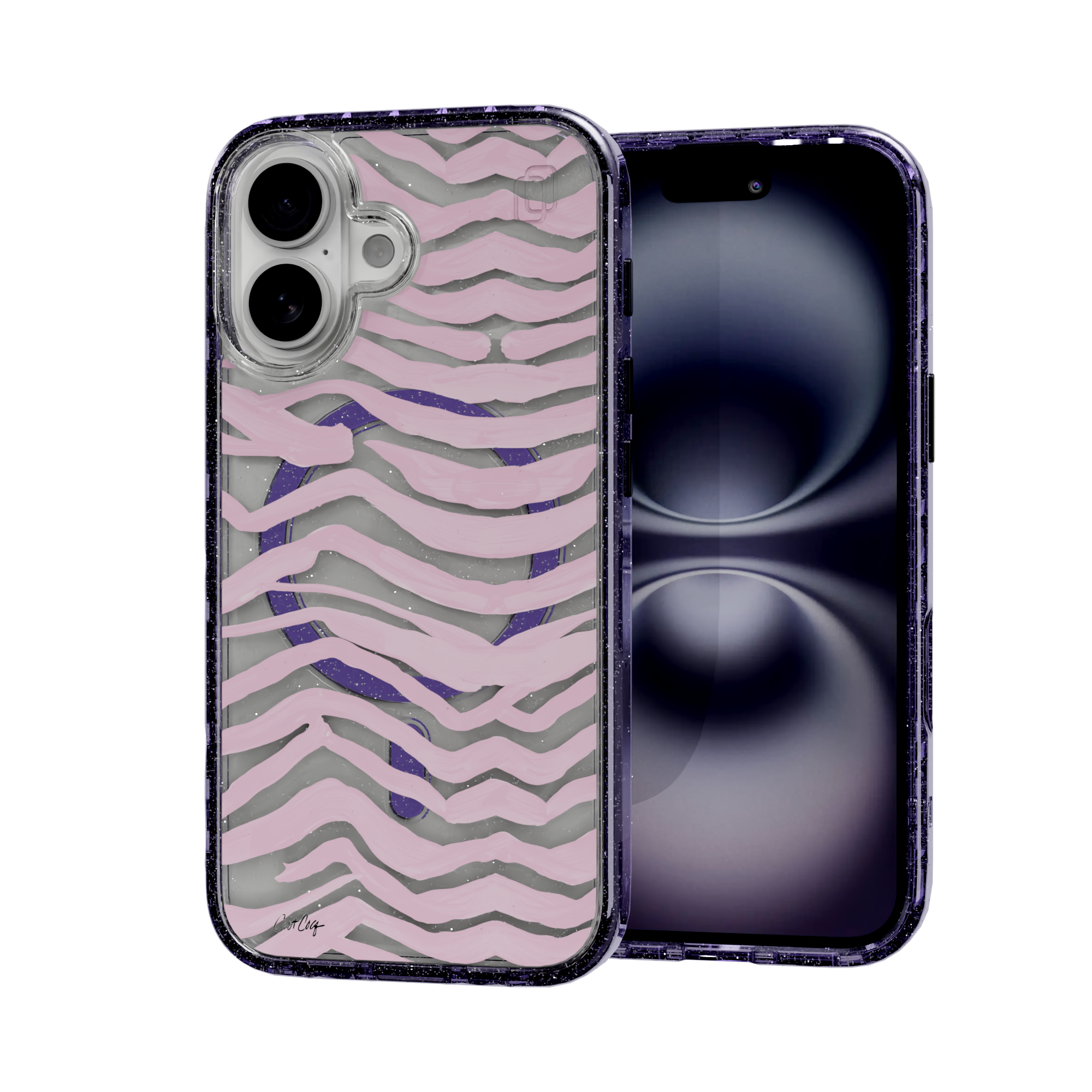 Zebra Blush by CatCoq | iPhone 16 Series |  MagSafe® Case iPhone 16 / Lilac Purple Sparkle