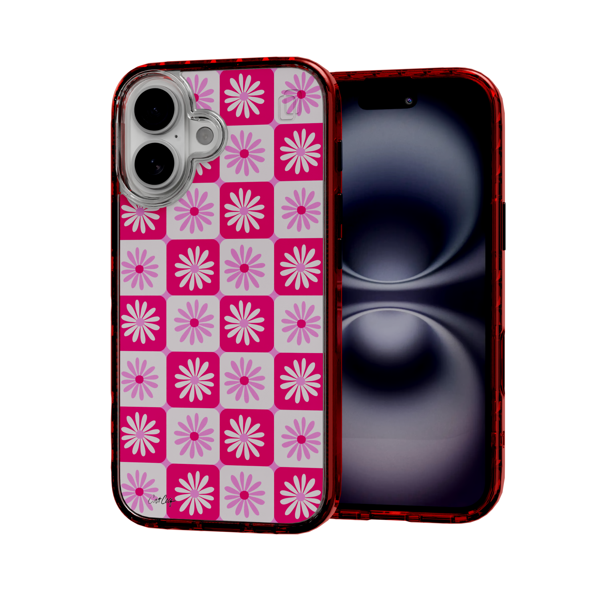 Checkered Daisies by CatCoq | iPhone 16 Series |  MagSafe® Case iPhone 16 / Lava Red