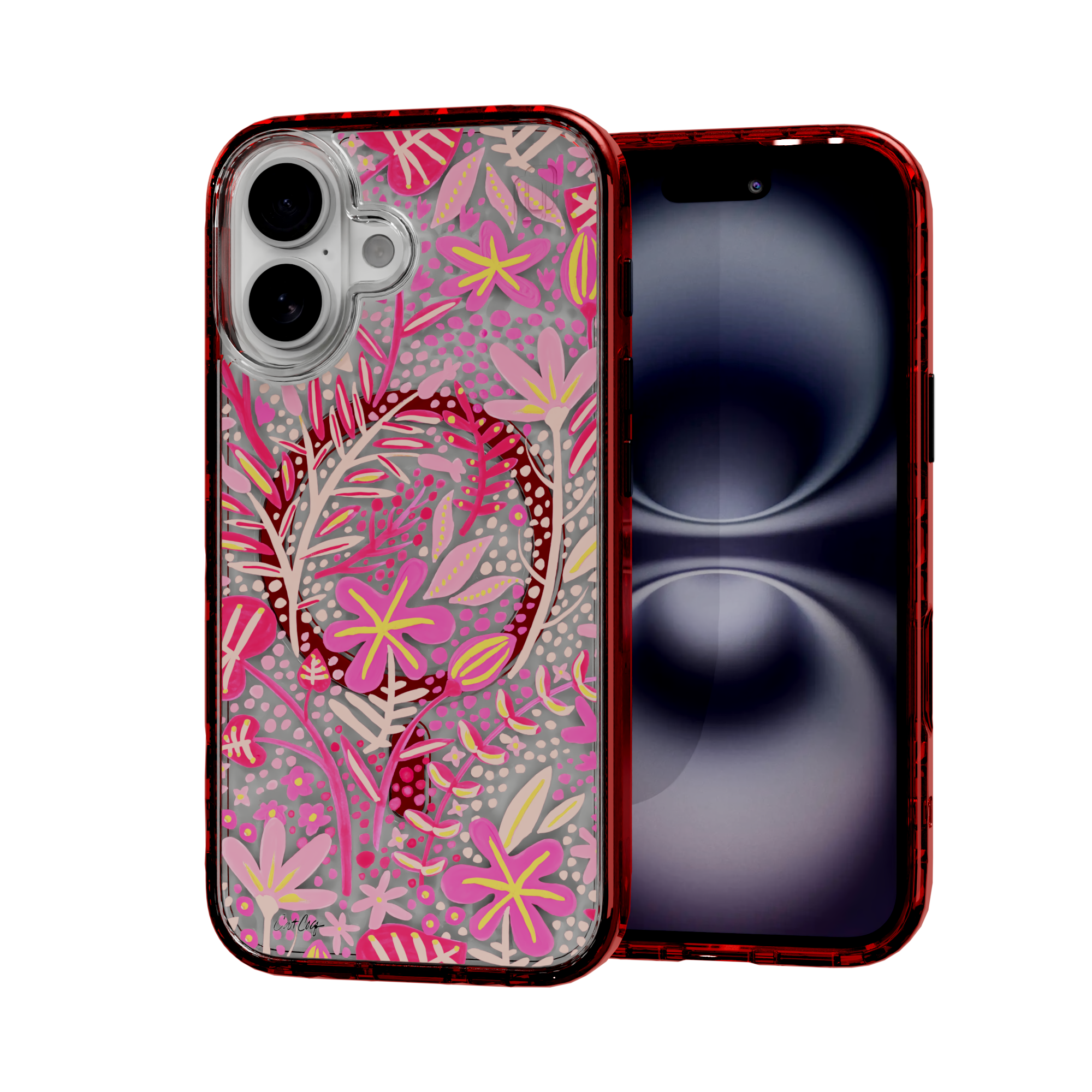 Garden Pink by CatCoq | iPhone 16 Series |  MagSafe® Case iPhone 16 / Lava Red