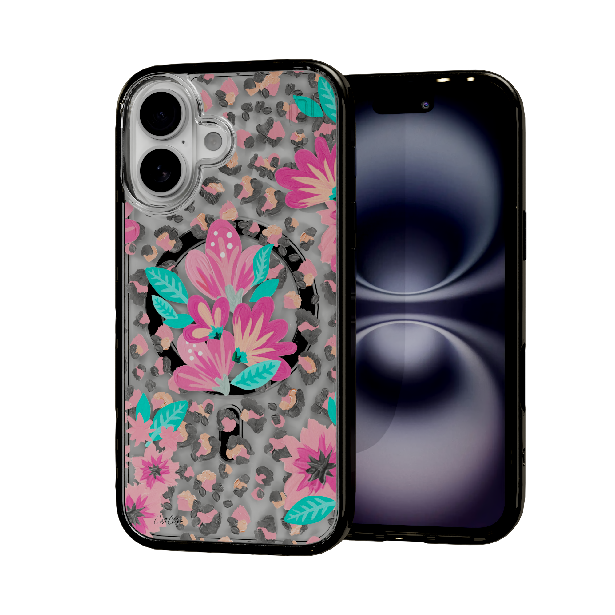 Floral Leopard by CatCoq | iPhone 16 Series |  MagSafe® Case iPhone 16 / Onyx Black