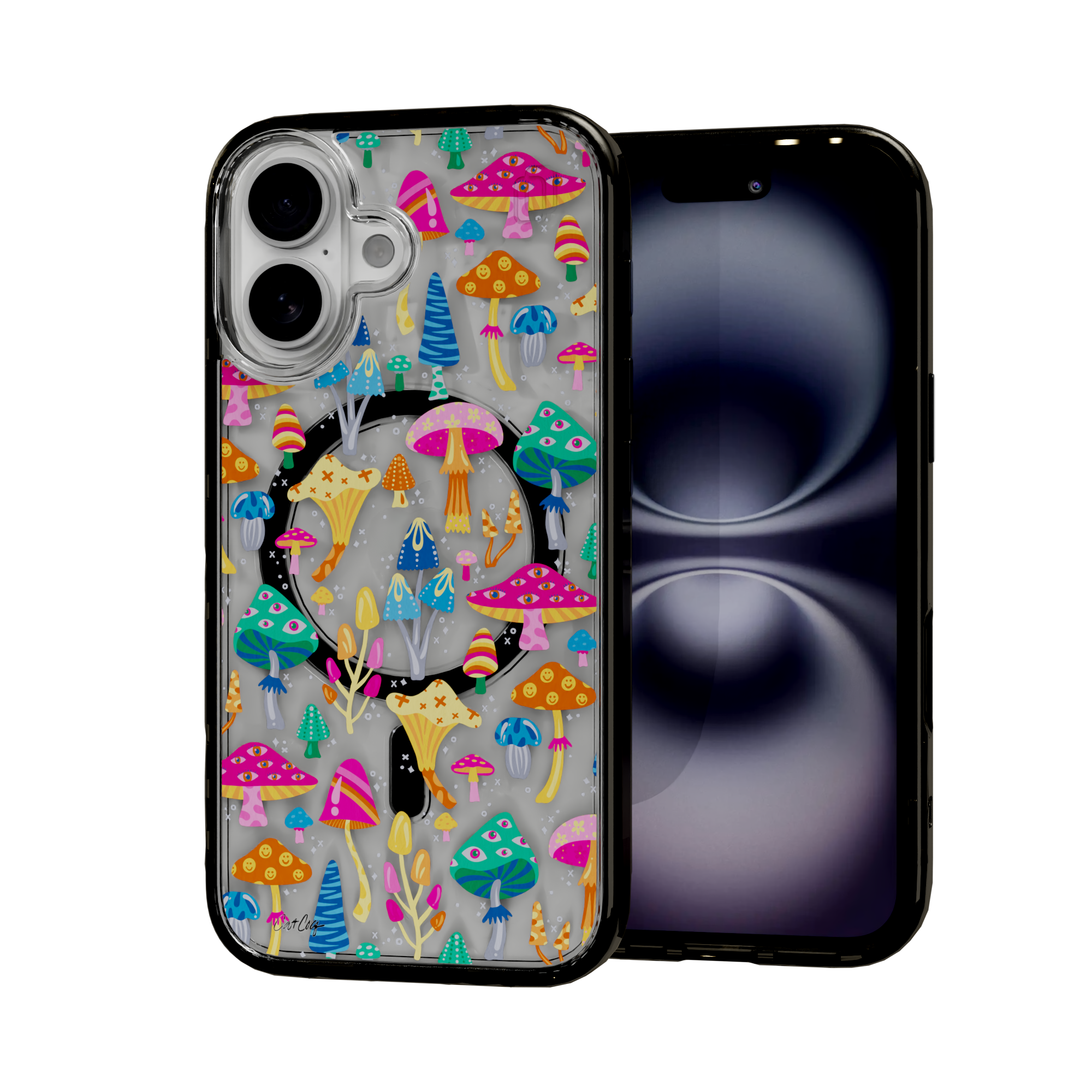 Mystic Mushrooms by CatCoq | iPhone 16 Series |  MagSafe® Case iPhone 16 / Onyx Black