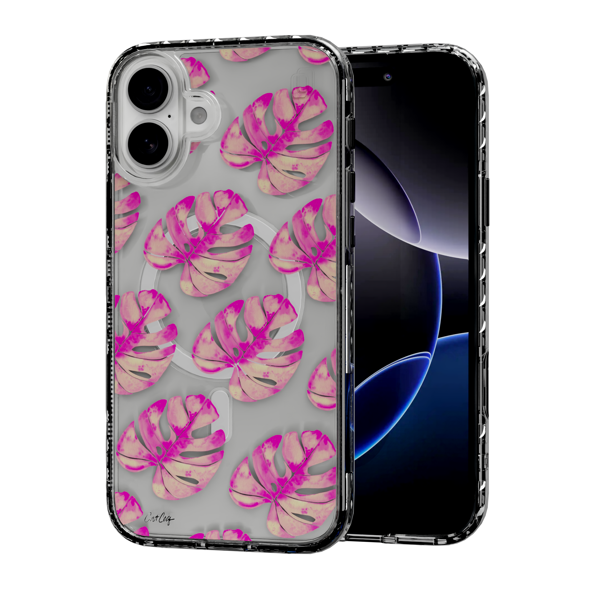 Pink Monstera by CatCoq | iPhone 16 Series |  MagSafe® Case iPhone 16 Plus / Crystal Clear