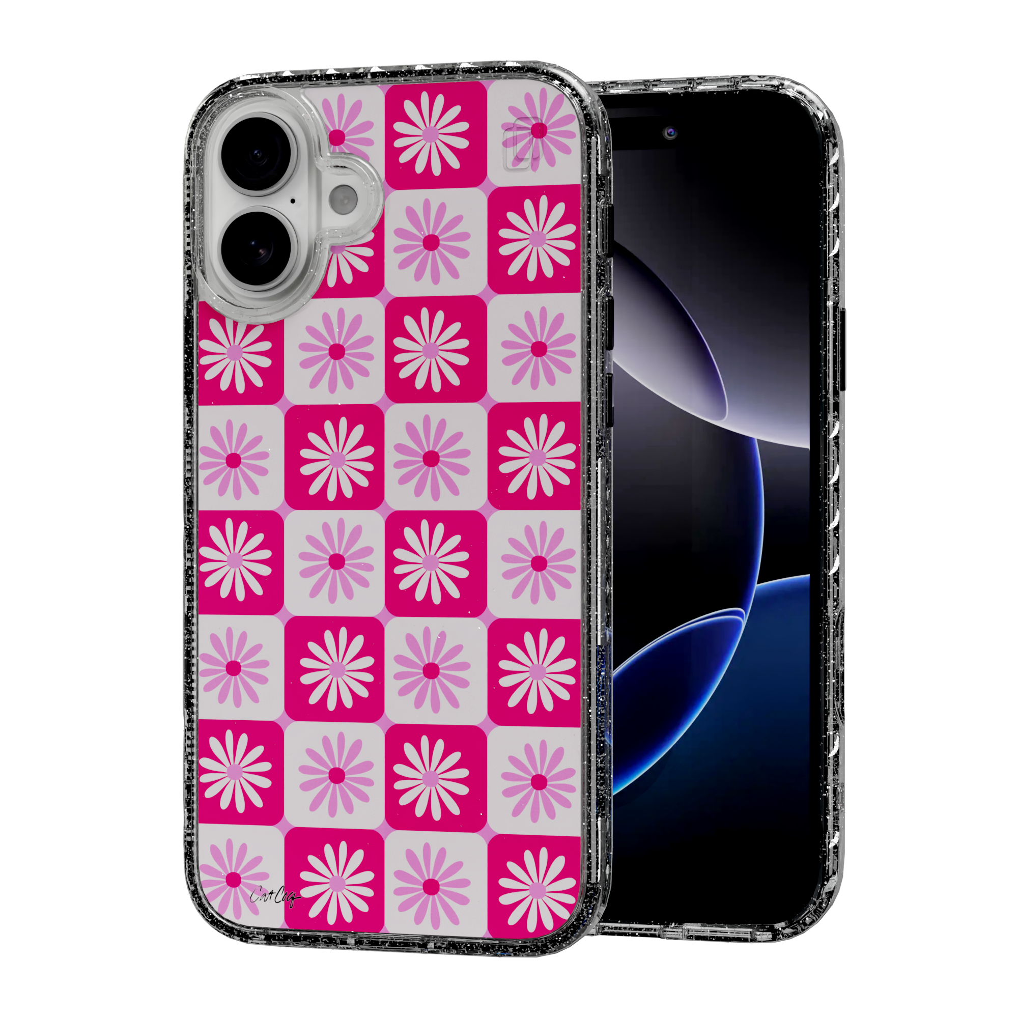 Checkered Daisies by CatCoq | iPhone 16 Series |  MagSafe® Case iPhone 16 Plus / Crystal Clear Sparkle