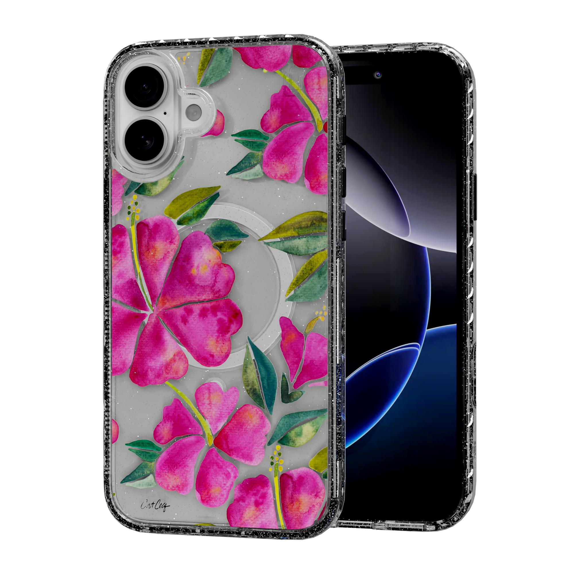 Hibiscus Bloom by CatCoq | iPhone 16 Series |  MagSafe® Case iPhone 16 Plus / Crystal Clear Sparkle