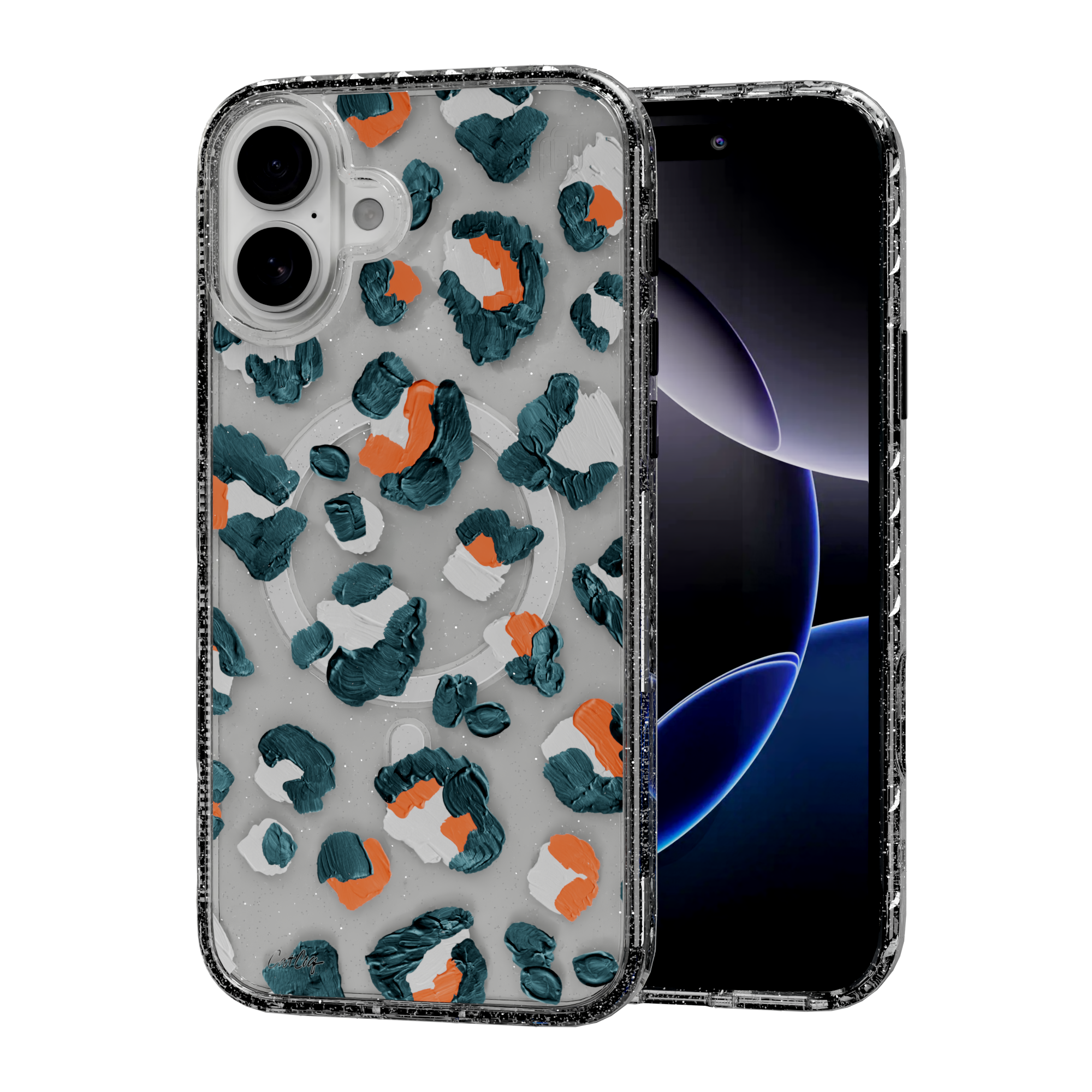 Leopard Turquoise by CatCoq | iPhone 16 Series |  MagSafe® Case iPhone 16 Plus / Crystal Clear Sparkle