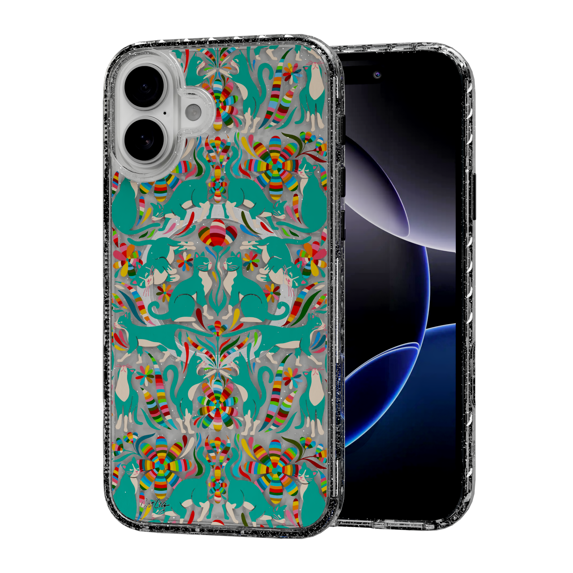 Otomi Cats by CatCoq | iPhone 16 Series |  MagSafe® Case iPhone 16 Plus / Crystal Clear Sparkle