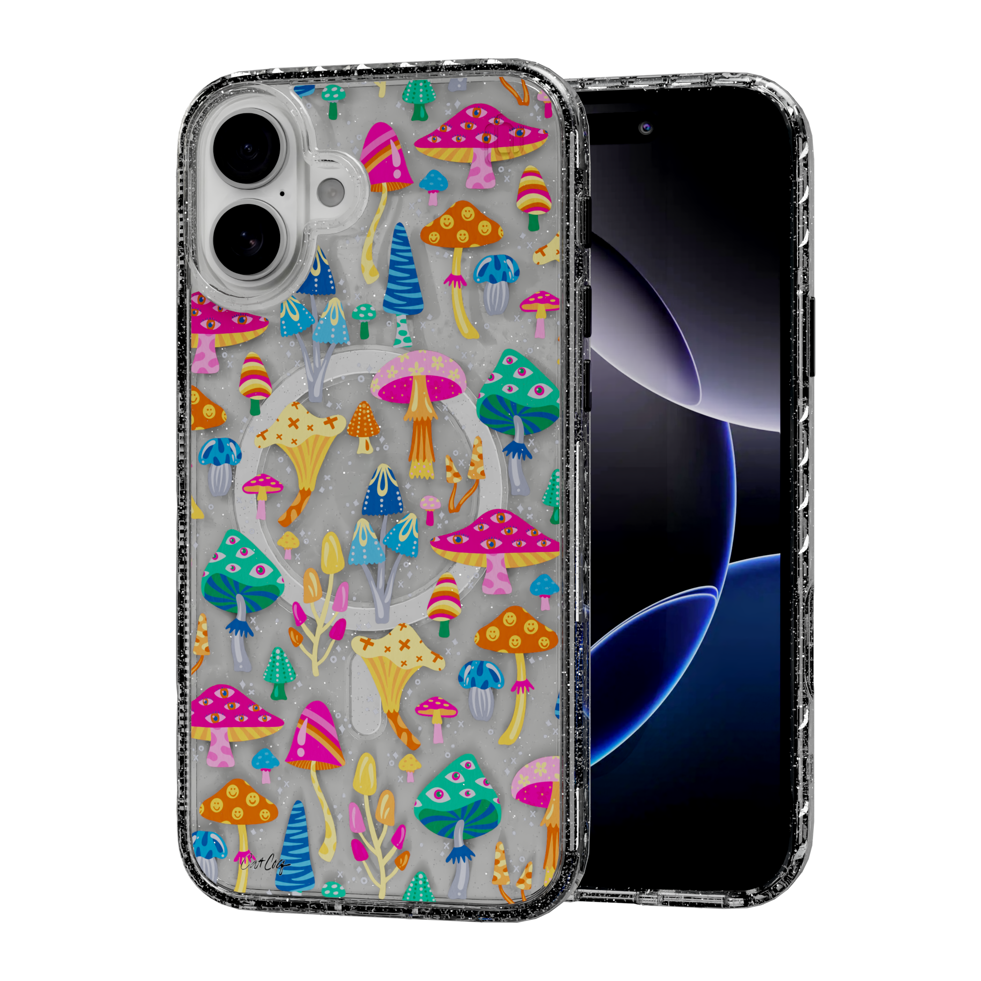 Mystic Mushrooms by CatCoq | iPhone 16 Series |  MagSafe® Case iPhone 16 Plus / Crystal Clear Sparkle