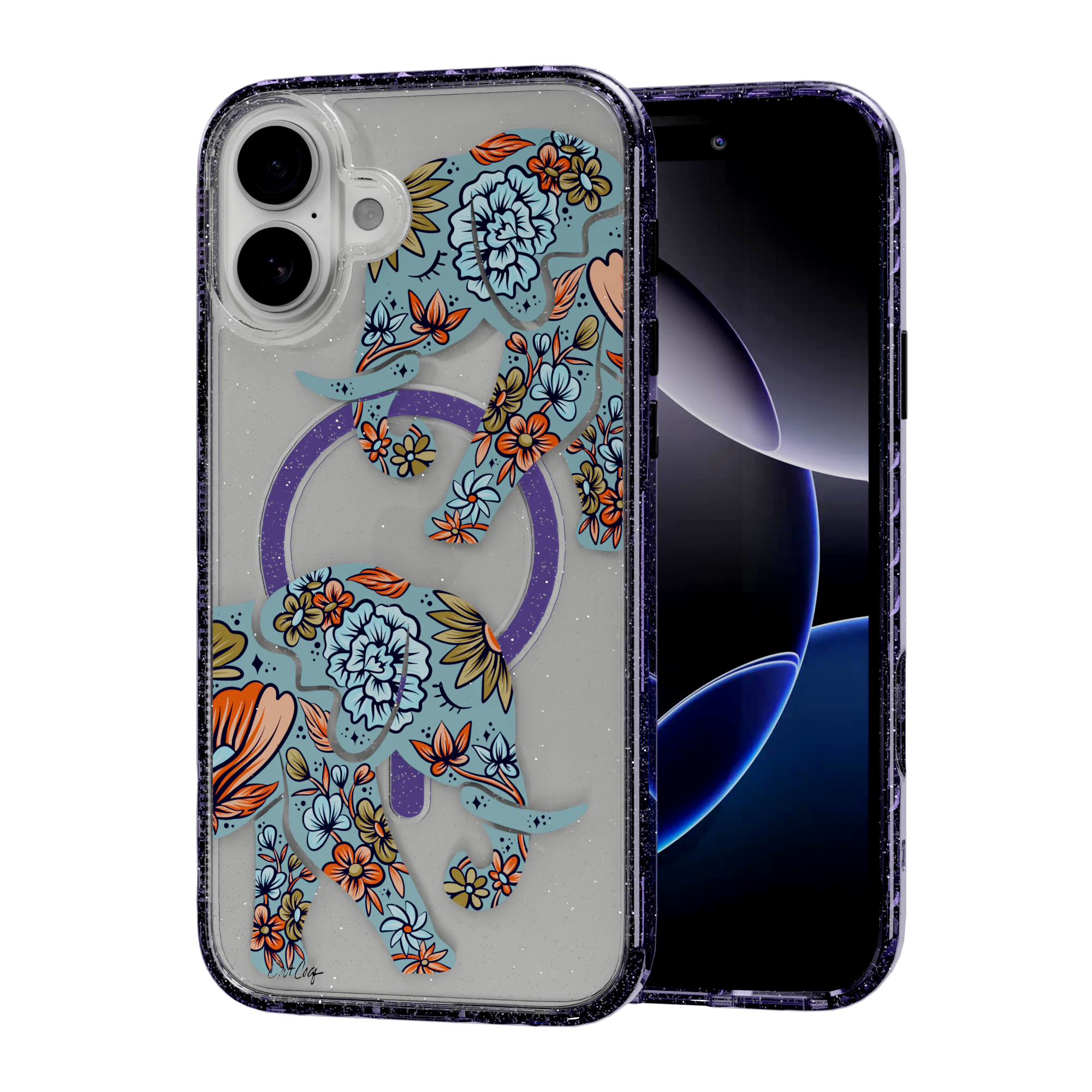 Porcelain Elephant by CatCoq | iPhone 16 Series |  MagSafe® Case iPhone 16 Plus / Lilac Purple Sparkle