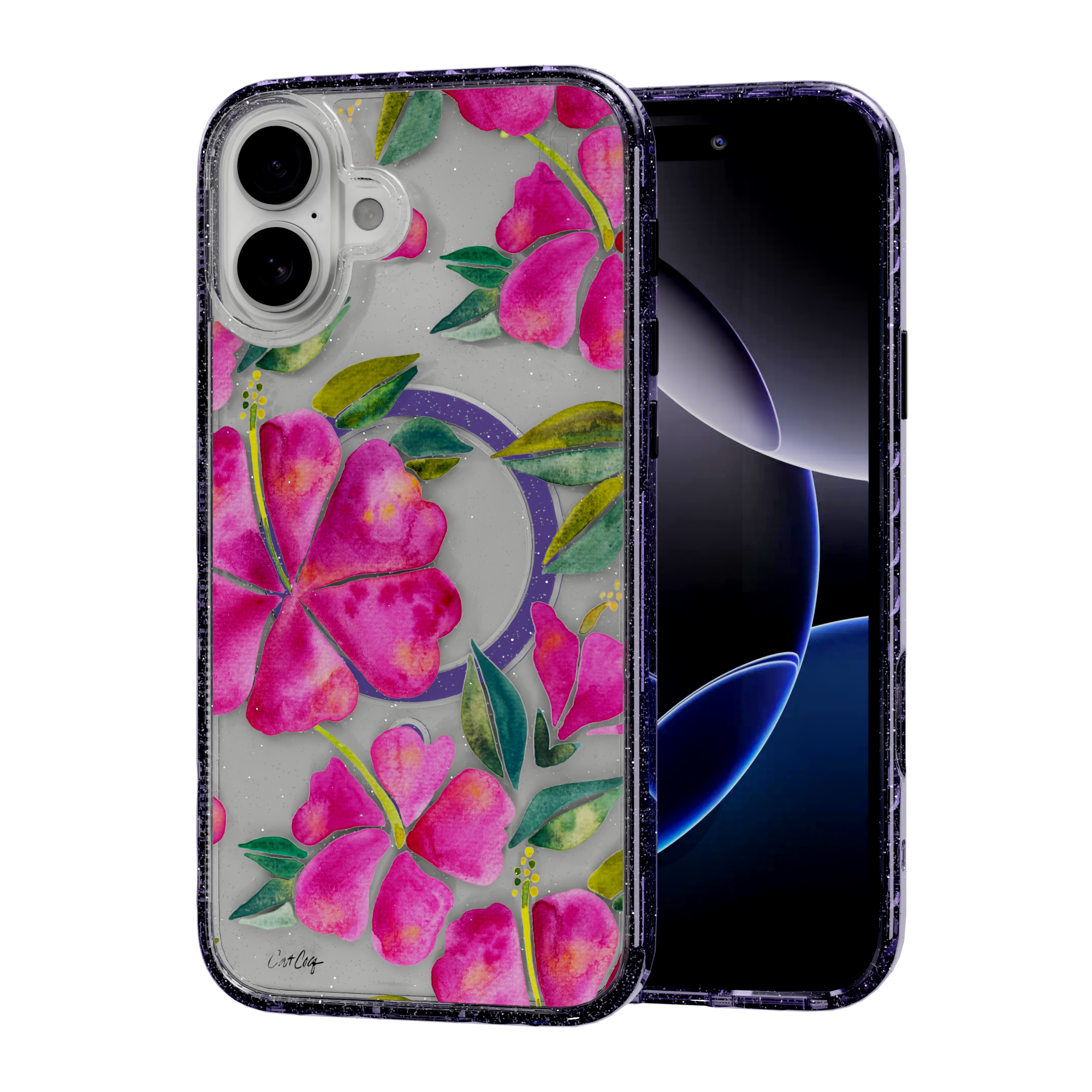 Hibiscus Bloom by CatCoq | iPhone 16 Series |  MagSafe® Case iPhone 16 Plus / Lilac Purple Sparkle