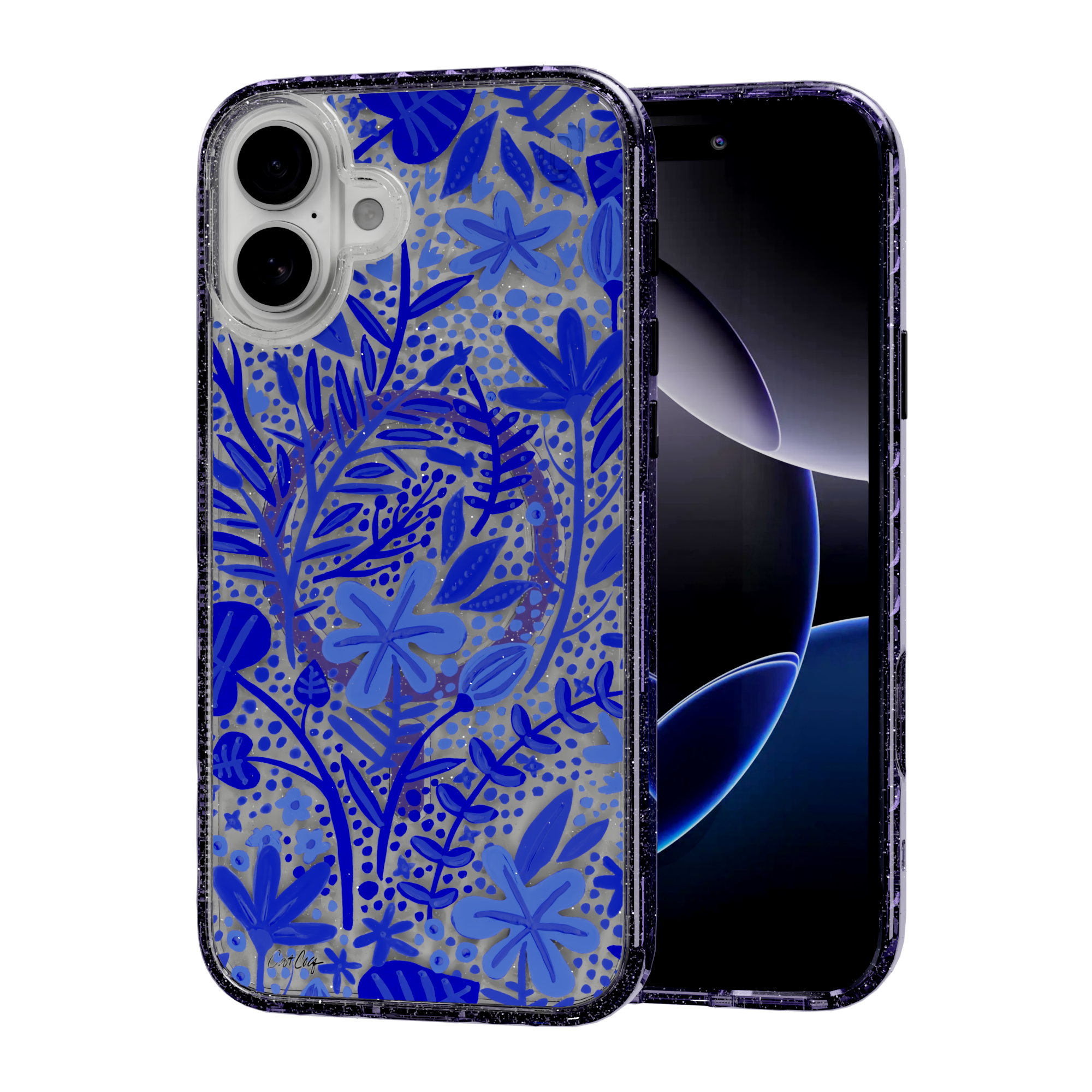 Garden Navy by CatCoq | iPhone 16 Series |  MagSafe® Case iPhone 16 Plus / Lilac Purple Sparkle