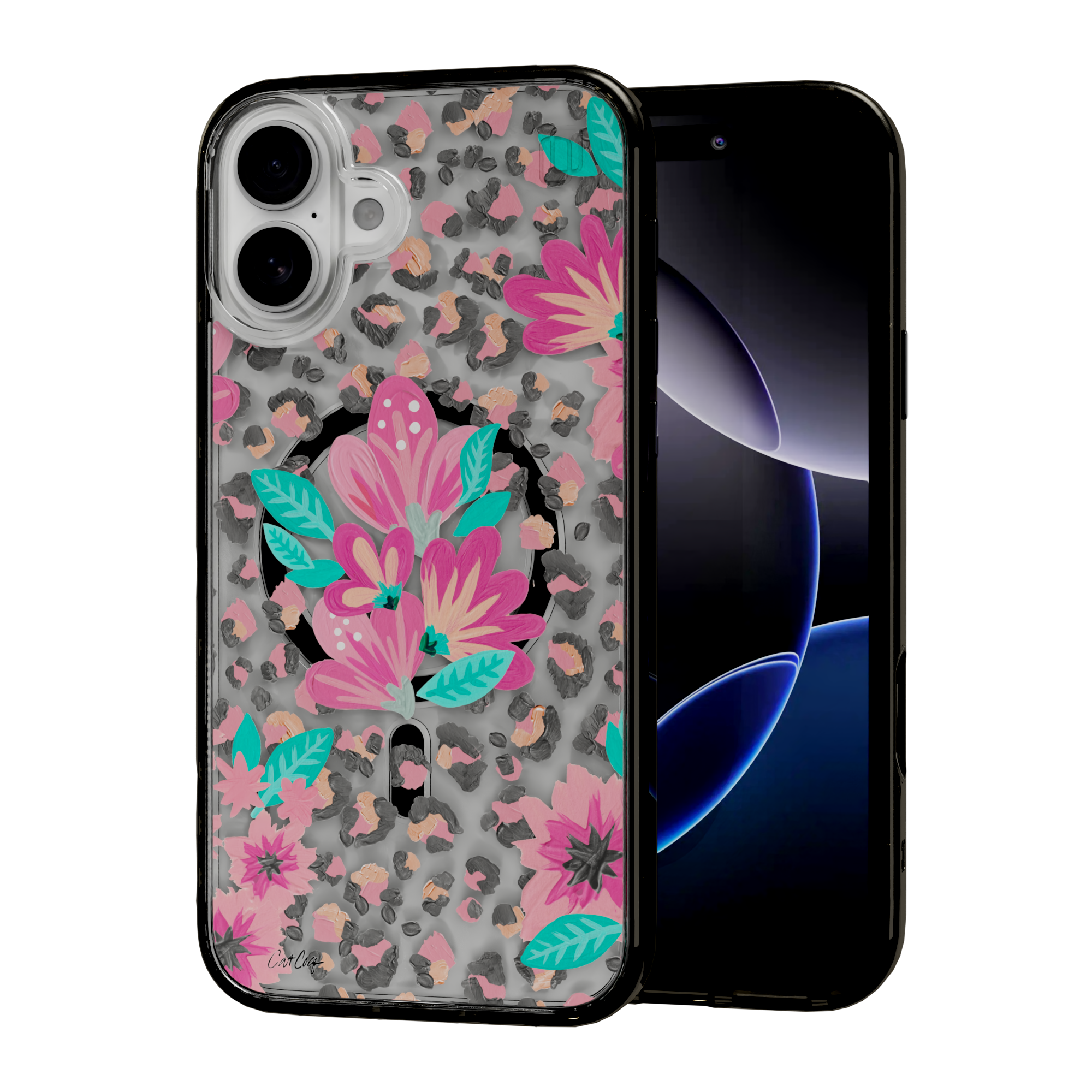 Floral Leopard by CatCoq | iPhone 16 Series |  MagSafe® Case iPhone 16 Plus / Onyx Black