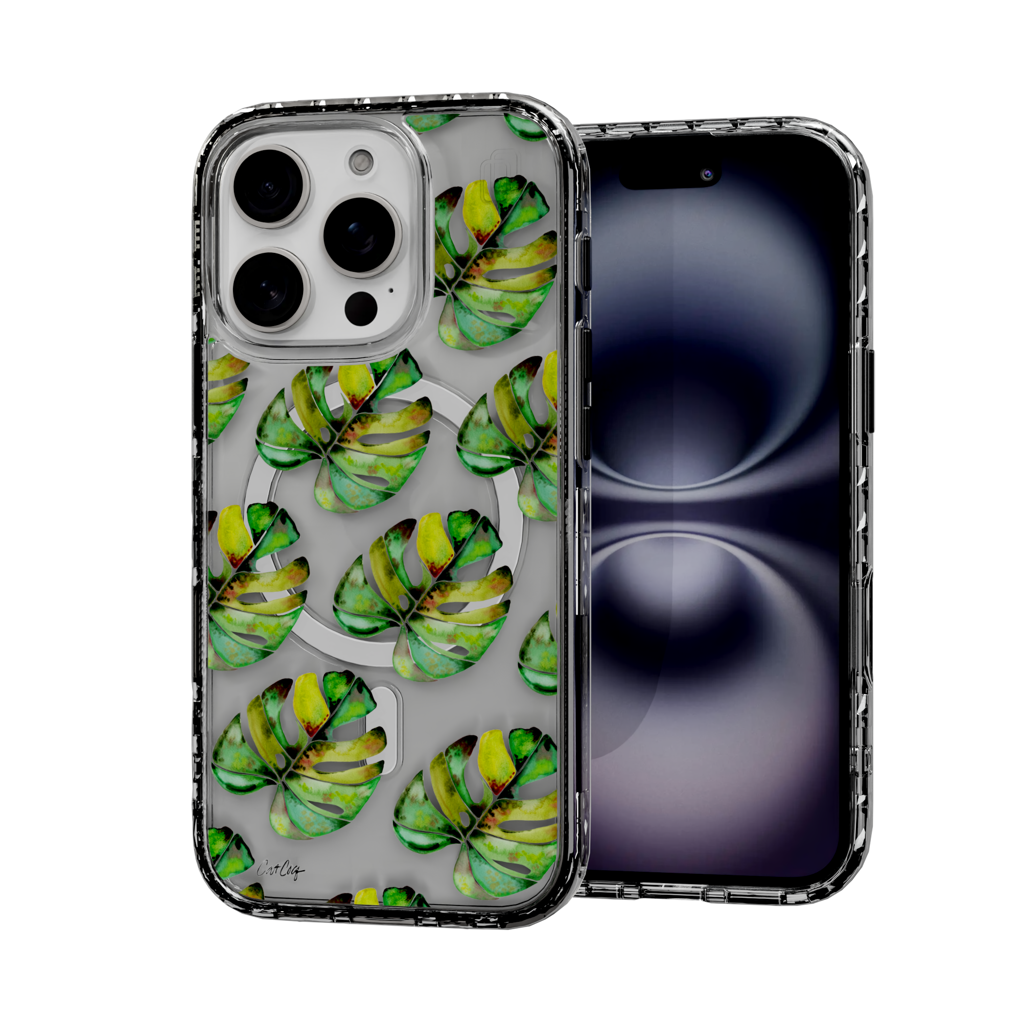 Green Monstera by CatCoq | iPhone 16 Series |  MagSafe® Case iPhone 16 Pro / Crystal Clear