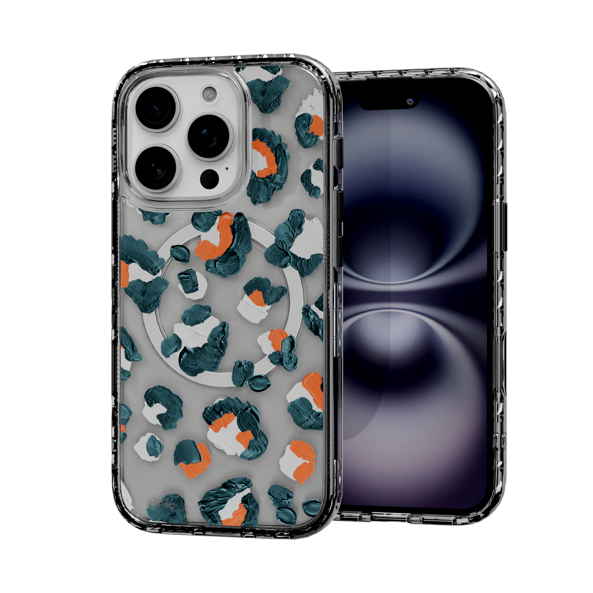 Leopard Turquoise by CatCoq | iPhone 16 Series |  MagSafe® Case iPhone 16 Pro / Crystal Clear