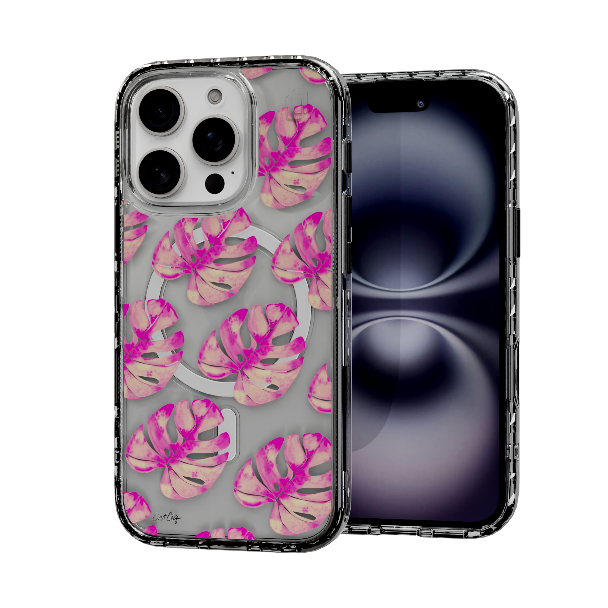 Pink Monstera by CatCoq | iPhone 16 Series |  MagSafe® Case iPhone 16 Pro / Crystal Clear