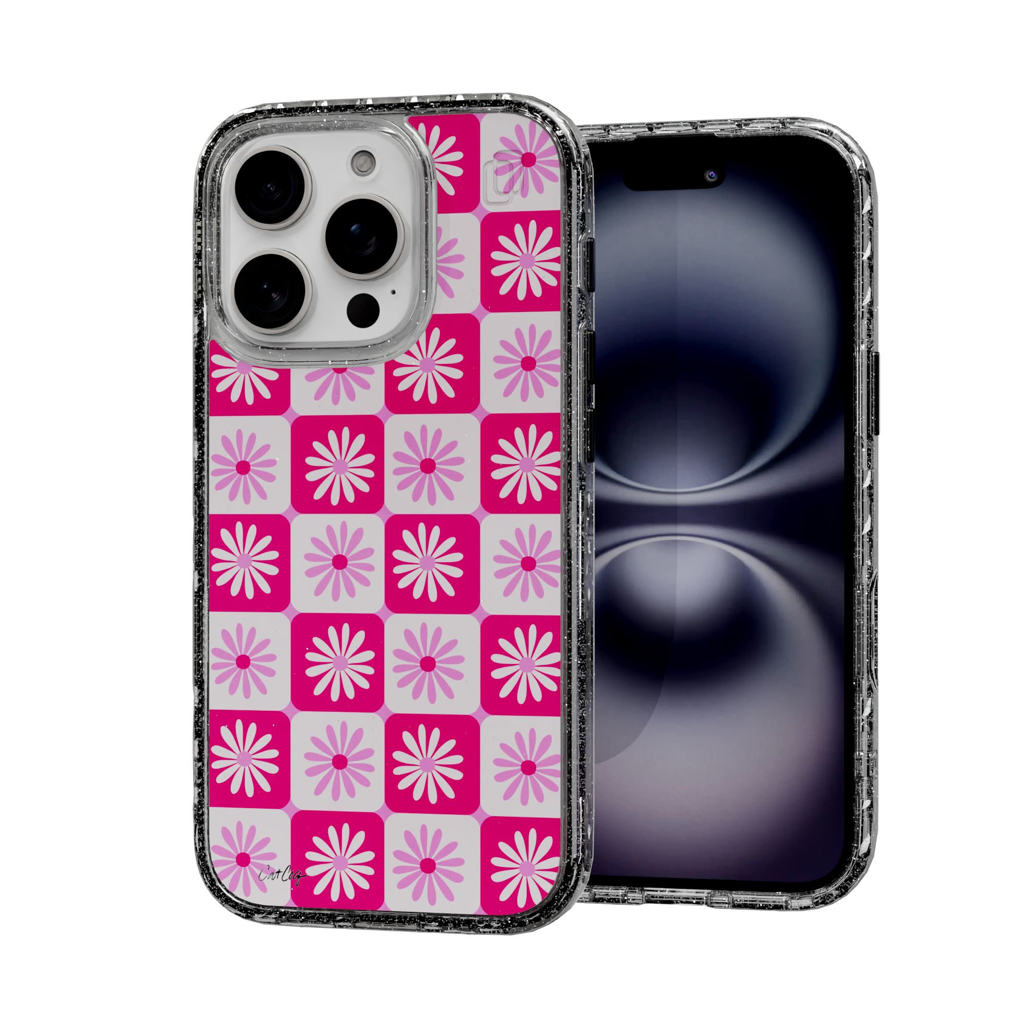 Checkered Daisies by CatCoq | iPhone 16 Series |  MagSafe® Case iPhone 16 Pro / Crystal Clear Sparkle