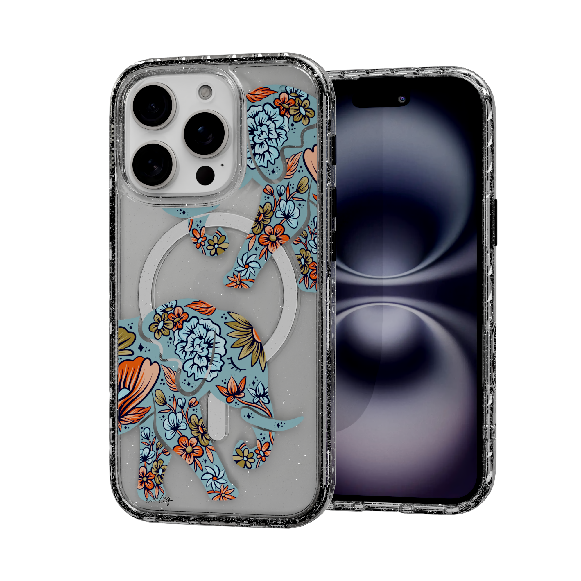 Porcelain Elephant by CatCoq | iPhone 16 Series |  MagSafe® Case iPhone 16 Pro / Crystal Clear Sparkle