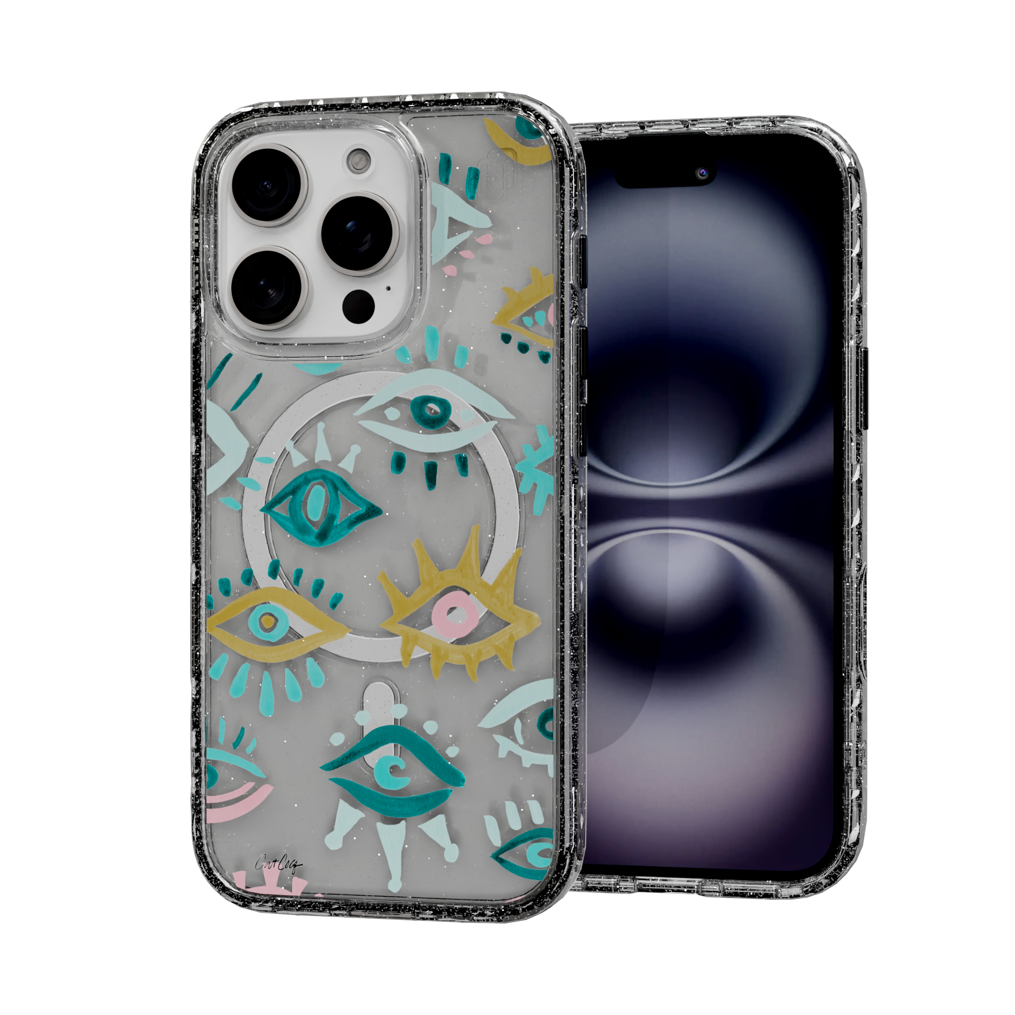 Mystic Eyes by CatCoq | iPhone 16 Series |  MagSafe® Case iPhone 16 Pro / Crystal Clear Sparkle