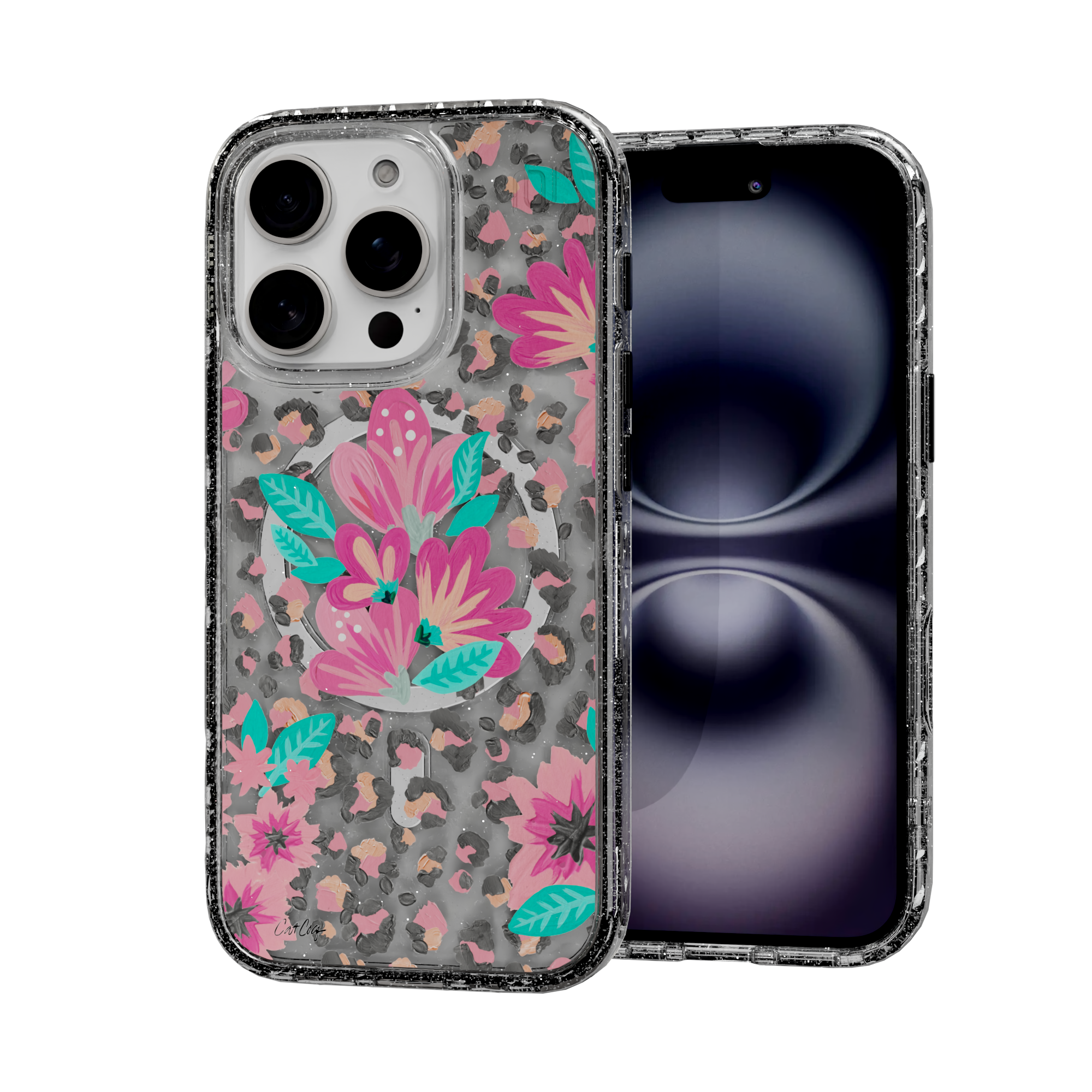 Floral Leopard by CatCoq | iPhone 16 Series |  MagSafe® Case iPhone 16 Pro / Crystal Clear Sparkle