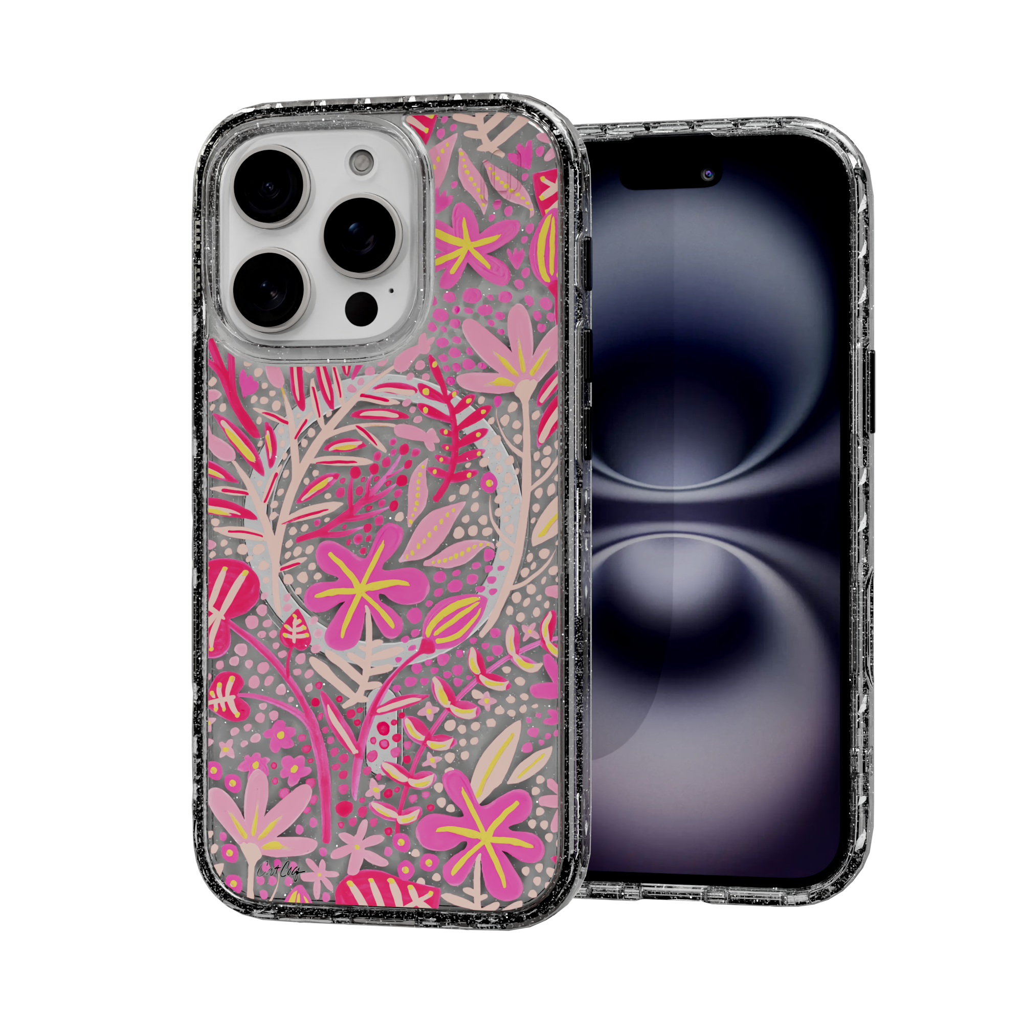 Garden Pink by CatCoq | iPhone 16 Series |  MagSafe® Case iPhone 16 Pro / Crystal Clear Sparkle