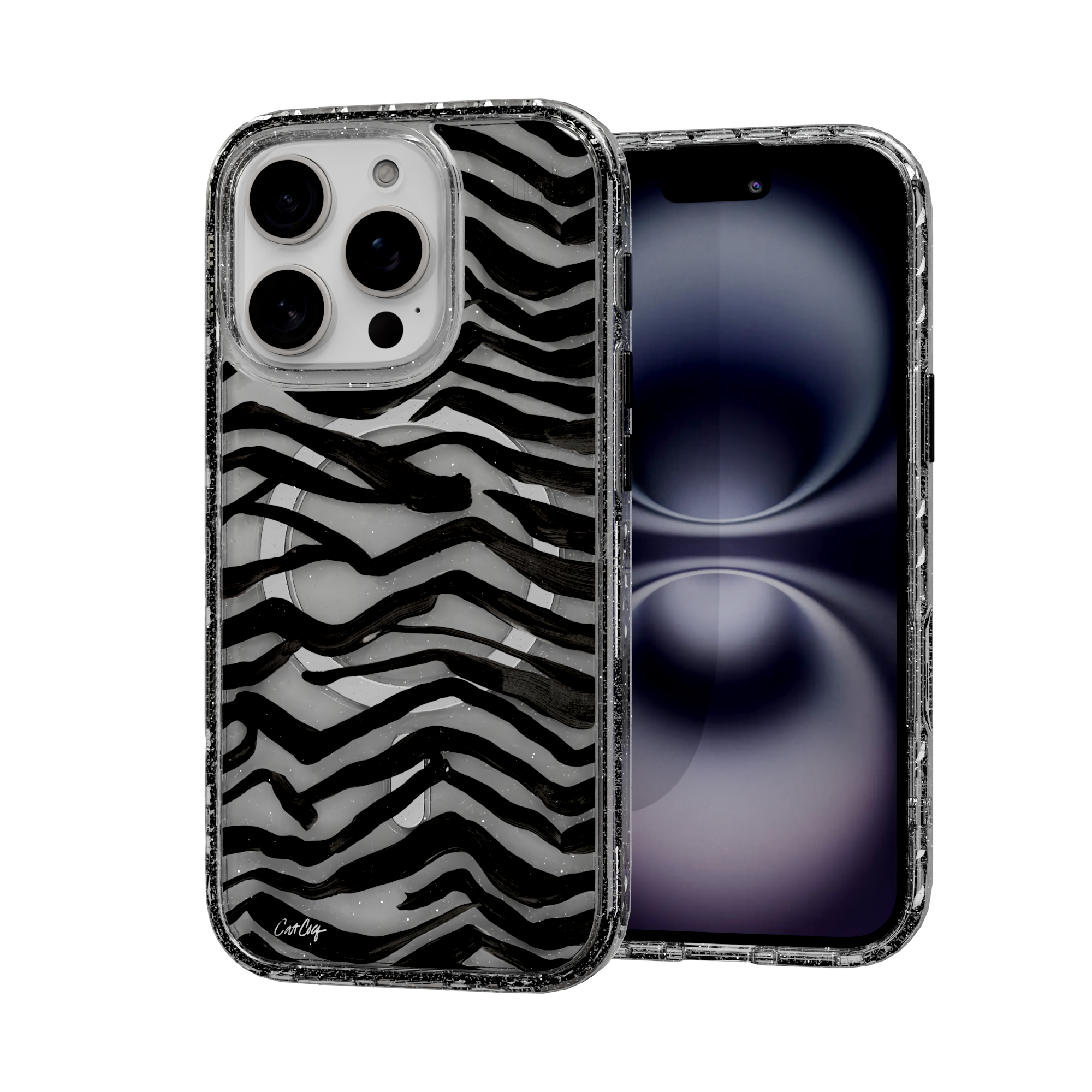 Zebra Black by CatCoq | iPhone 16 Series |  MagSafe® Case iPhone 16 Pro / Crystal Clear Sparkle