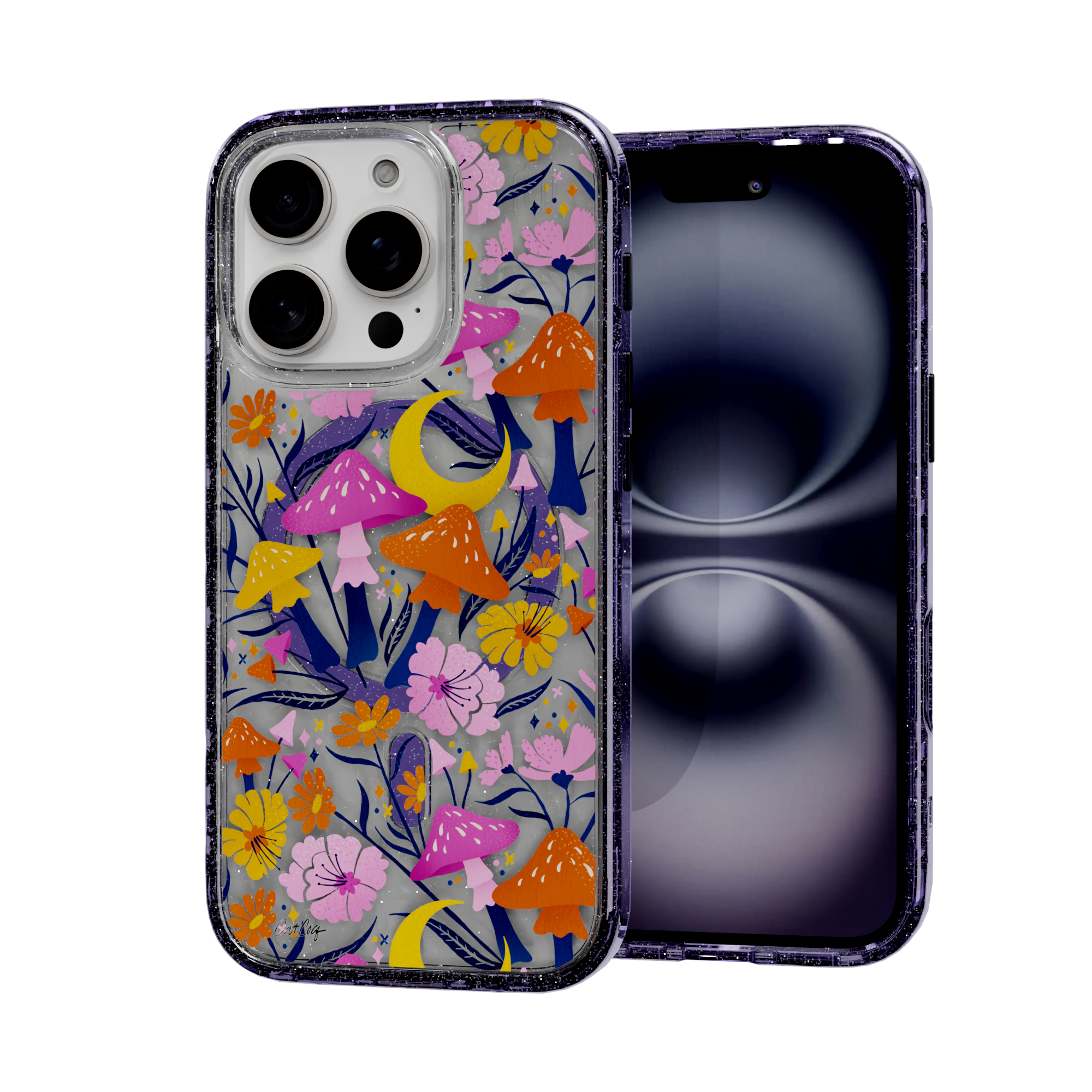 Blooms and Shrooms by CatCoq | iPhone 16 Series |  MagSafe® Case iPhone 16 Pro / Lilac Purple Sparkle