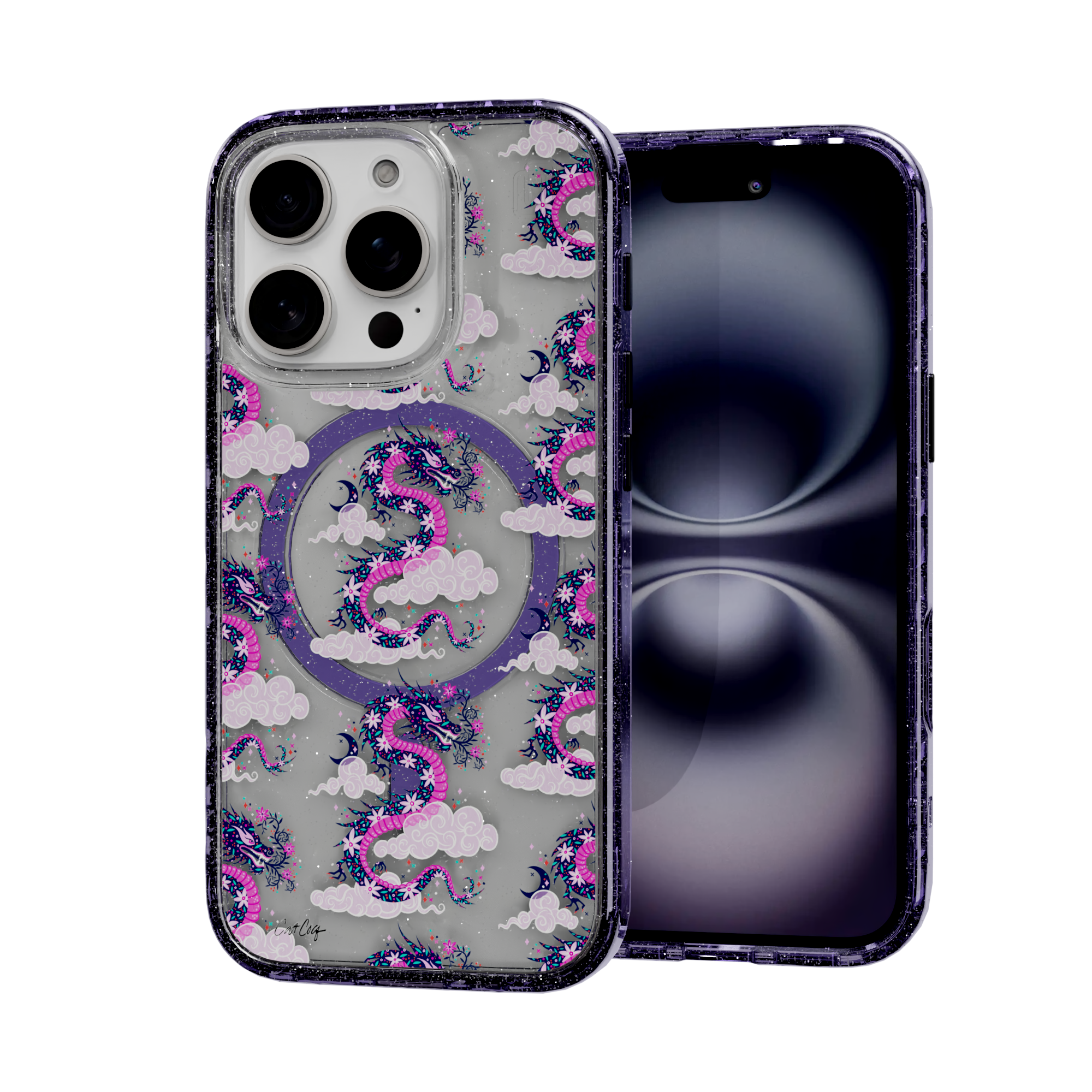 Dream Dragon by CatCoq | iPhone 16 Series |  MagSafe® Case iPhone 16 Pro / Lilac Purple Sparkle