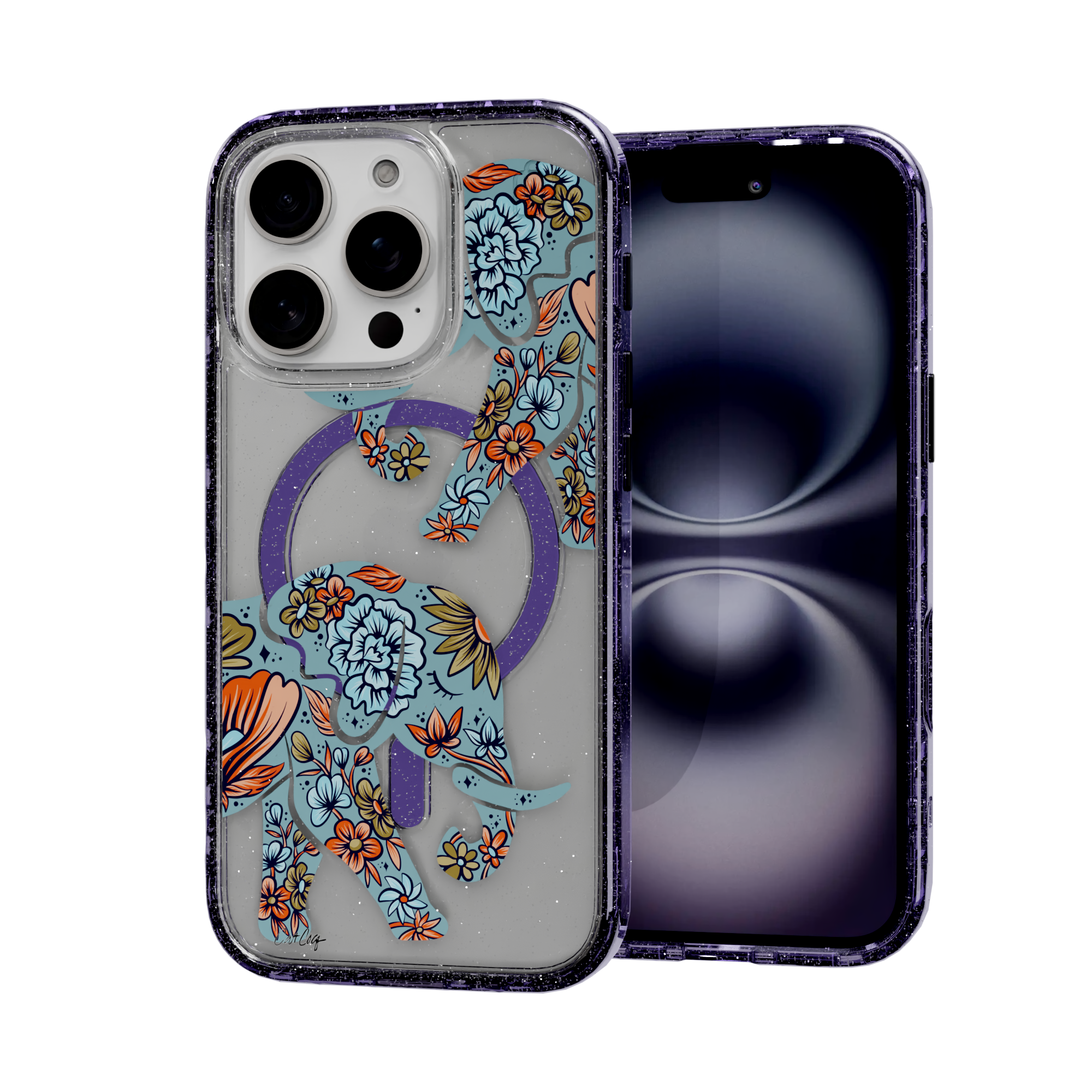 Porcelain Elephant by CatCoq | iPhone 16 Series |  MagSafe® Case iPhone 16 Pro / Lilac Purple Sparkle