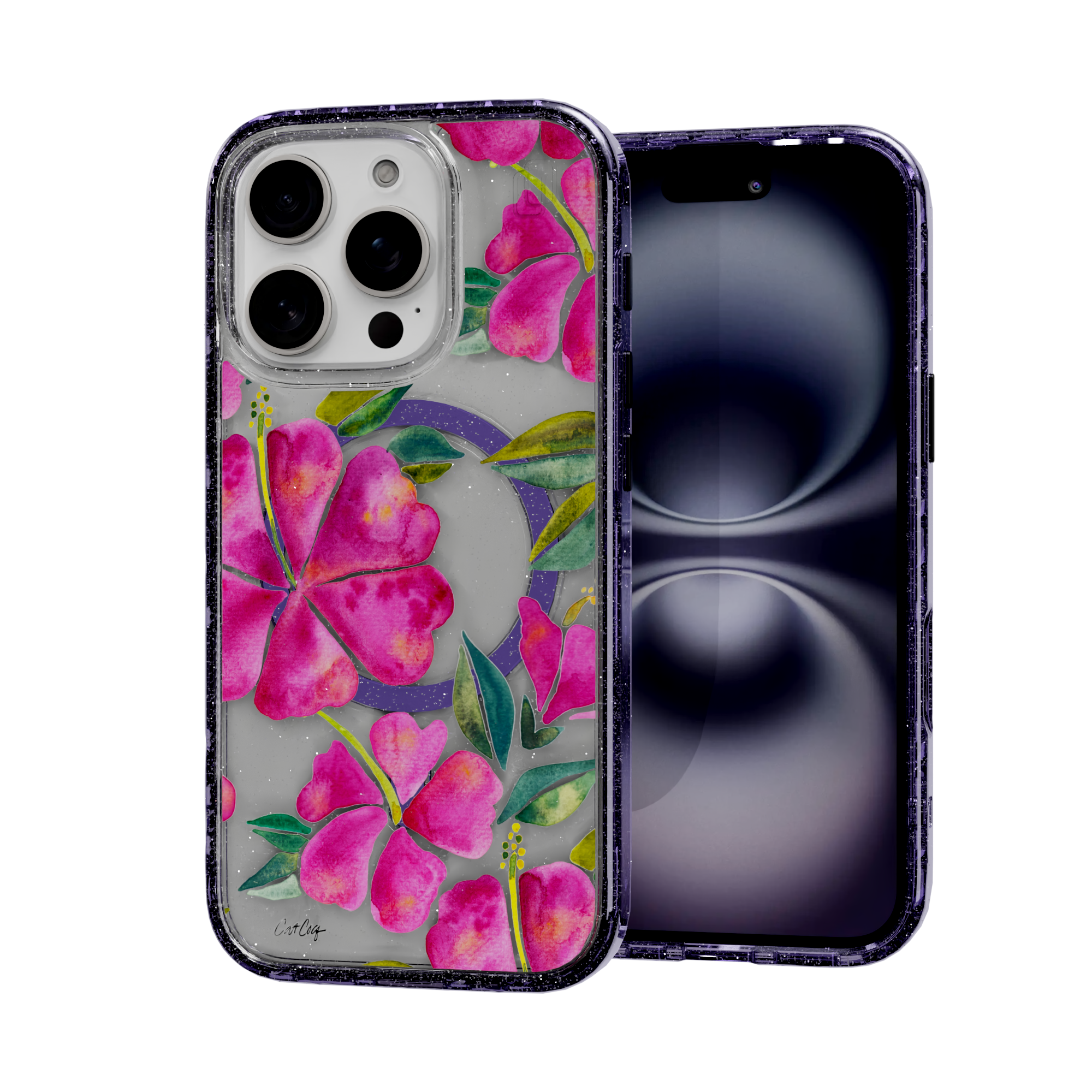 Hibiscus Bloom by CatCoq | iPhone 16 Series |  MagSafe® Case iPhone 16 Pro / Lilac Purple Sparkle