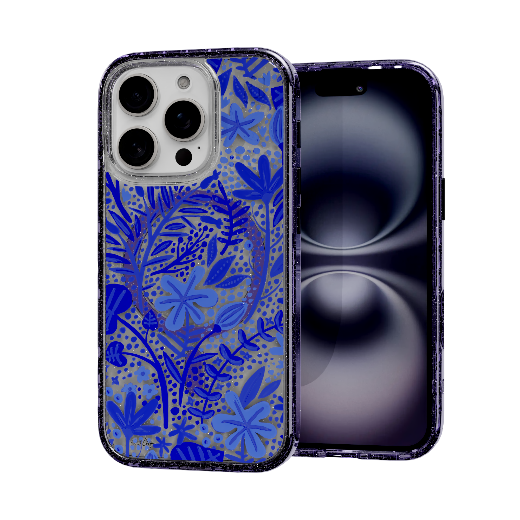 Garden Navy by CatCoq | iPhone 16 Series |  MagSafe® Case iPhone 16 Pro / Lilac Purple Sparkle