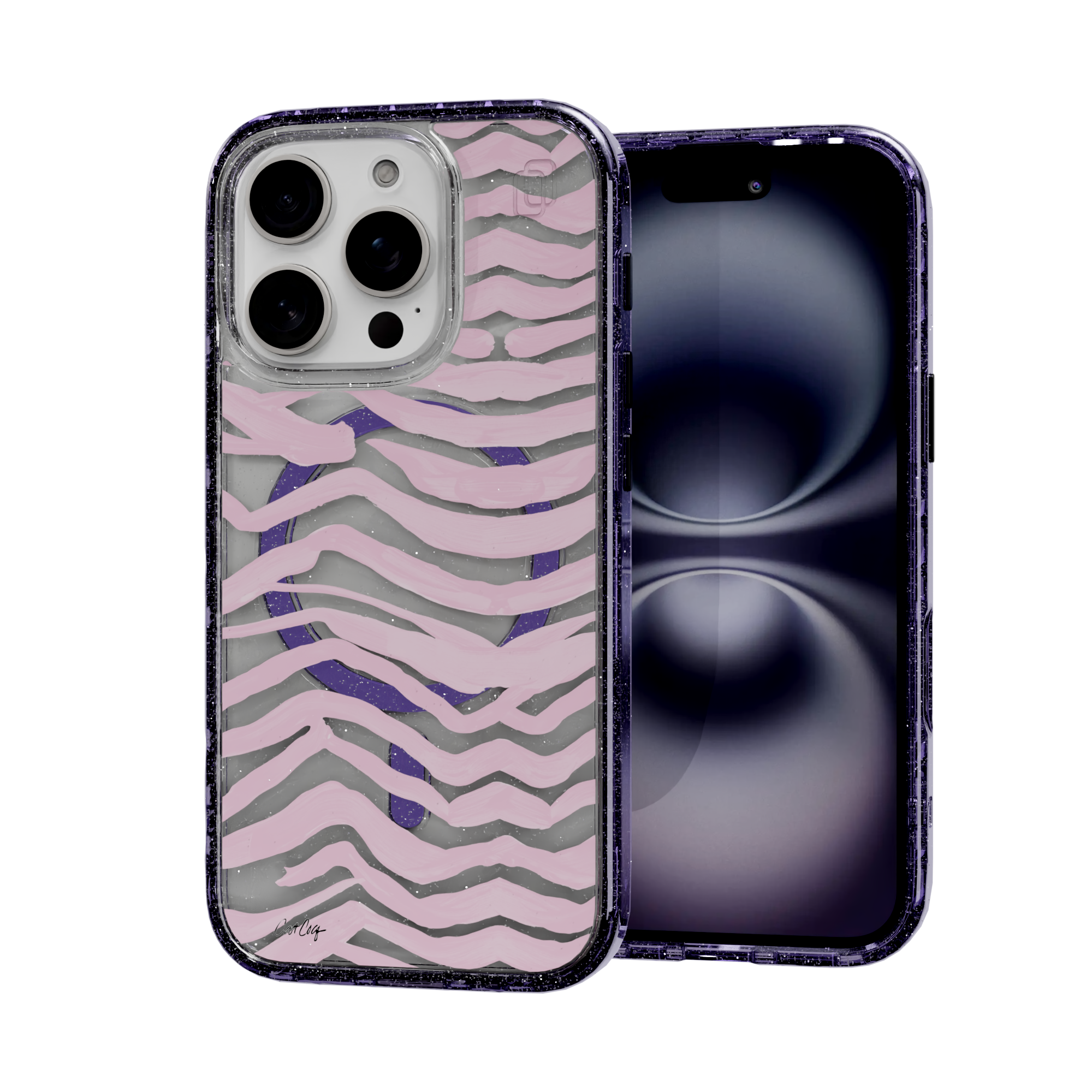 Zebra Blush by CatCoq | iPhone 16 Series |  MagSafe® Case iPhone 16 Pro / Lilac Purple Sparkle