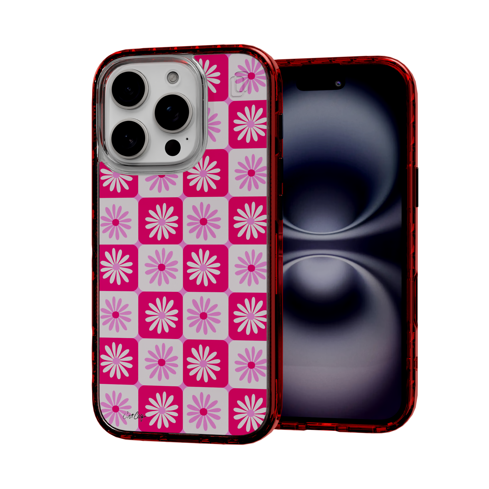 Checkered Daisies by CatCoq | iPhone 16 Series |  MagSafe® Case iPhone 16 Pro / Lava Red