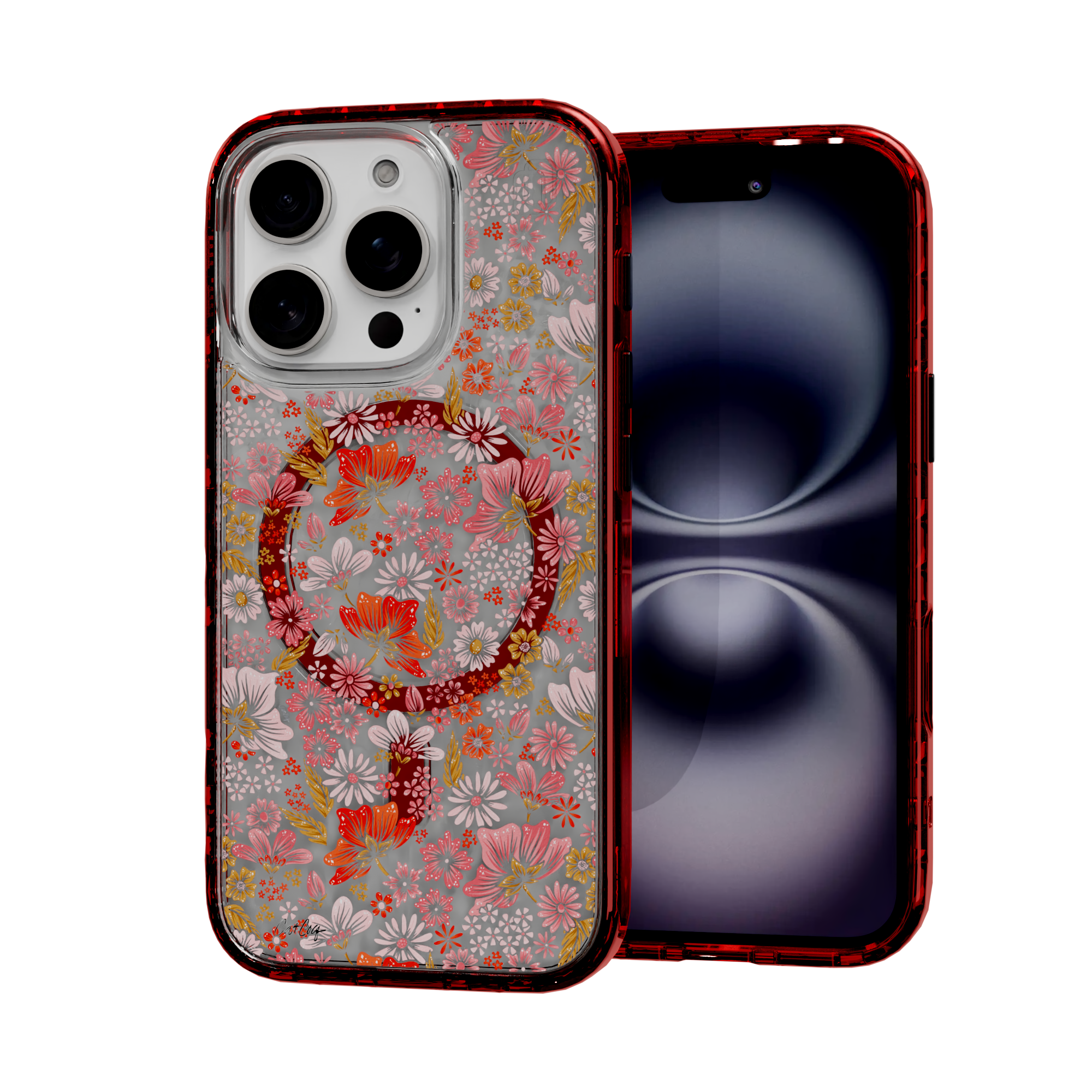 Retro Flower by CatCoq | iPhone 16 Series |  MagSafe® Case iPhone 16 Pro / Lava Red